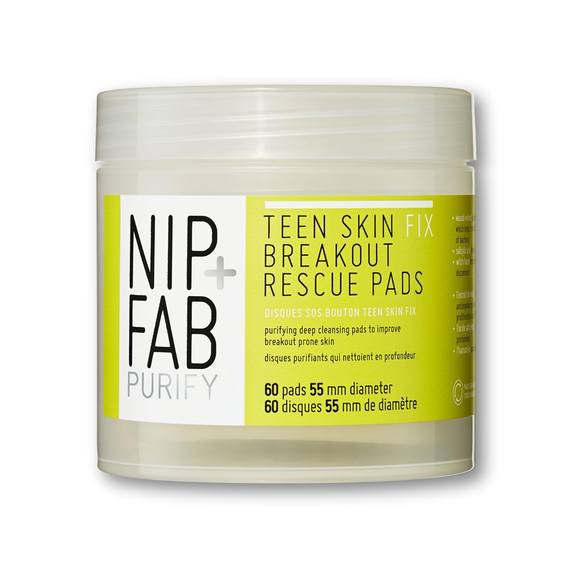 Nip + Fab Teen Skin Fix Zero Breakout Rescue Face Pads With Salicylic Acid, Witch Hazel And Antioxidant Wasabi Extract, Bha Faci
