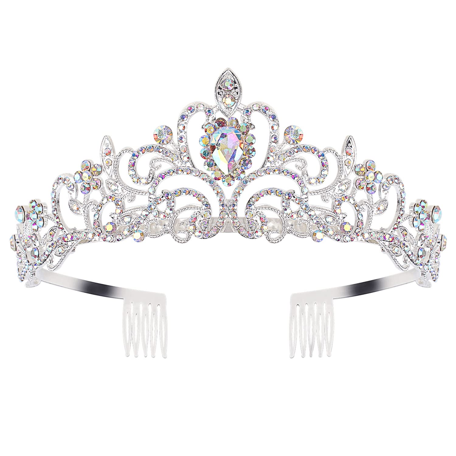 COCIDE Silver Tiara Crowns Aurora Borealis Crystal Headband Princess Colorful Rhinestone Crown with Combs Bride Headbands Bridal
