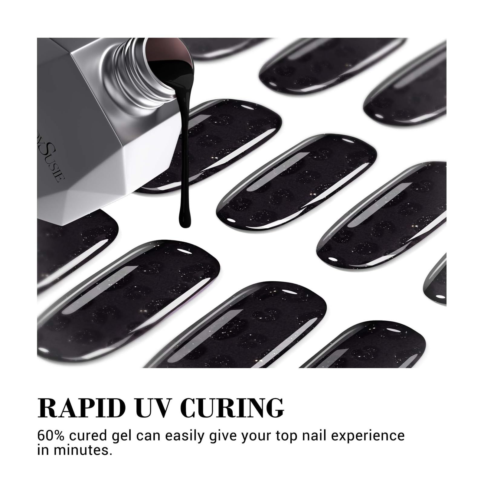 Melodysusie Semi Cured Gel Nail Strips (Black Leopard)- Works With Nail Lamp, Salon-Quality, Long Lasting, Easy To Apply & Remov