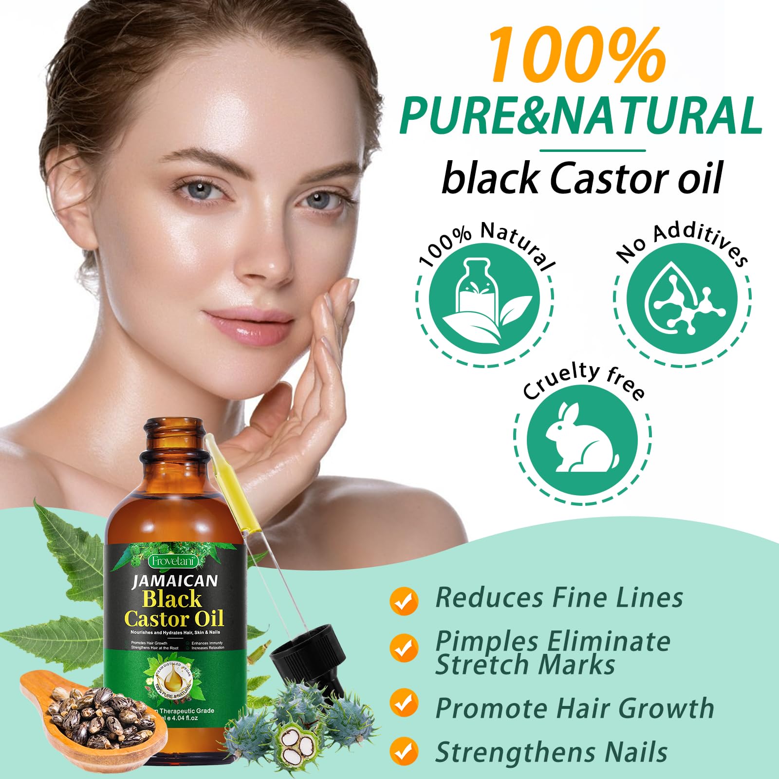 Jamaican Black Castor Oil, Organic Castor Oil For Hair Growth, Cold Press Unrefined, Thicker Eyelashes And Eyebrows, Massage Oil