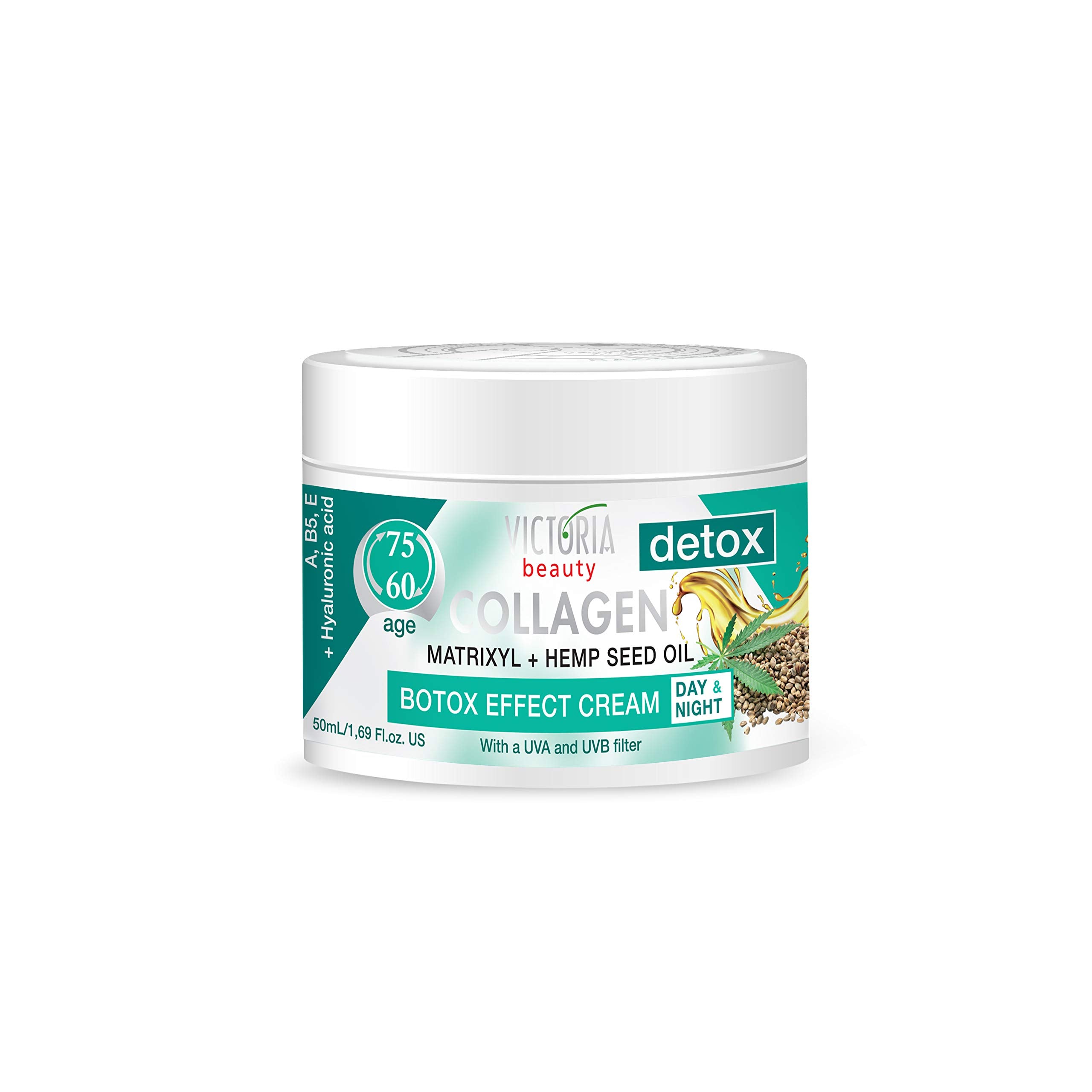 Skin Care Detox Day and NightFace Cream Anti-Aging Moisturiser with Collagen, Hyaluronic Acid, Matrixyl 3000, Hemp Seed Oil, and