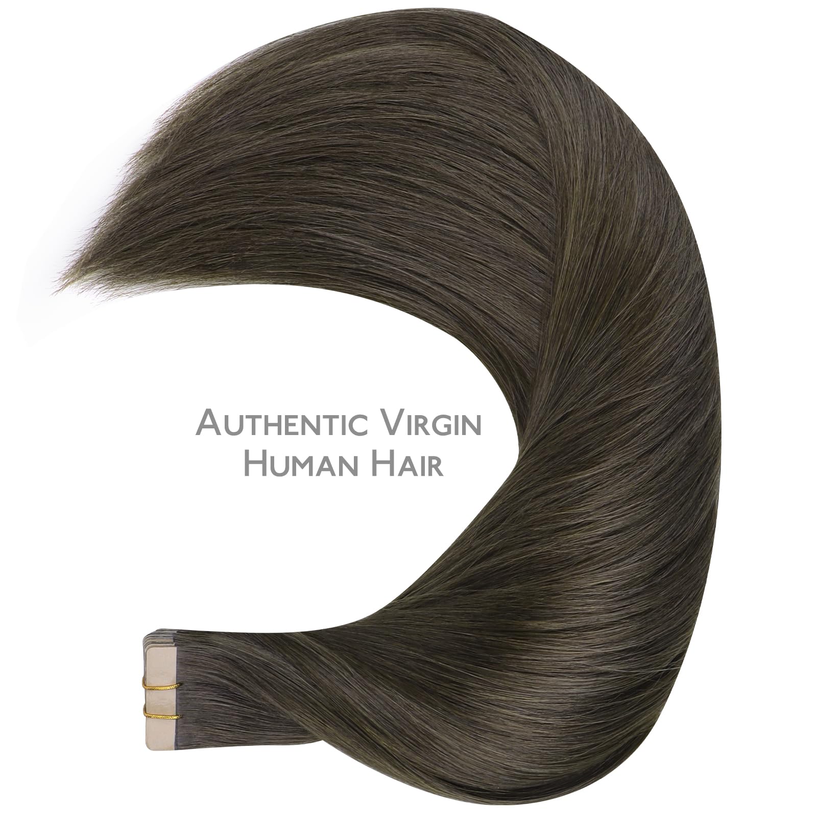 Wennalife Tape In Hair Extensions Human Hair, 20Pcs 50G 14 Inch Cool Dark Brown Remy Hair Extensions Straight Human Hair Tape In