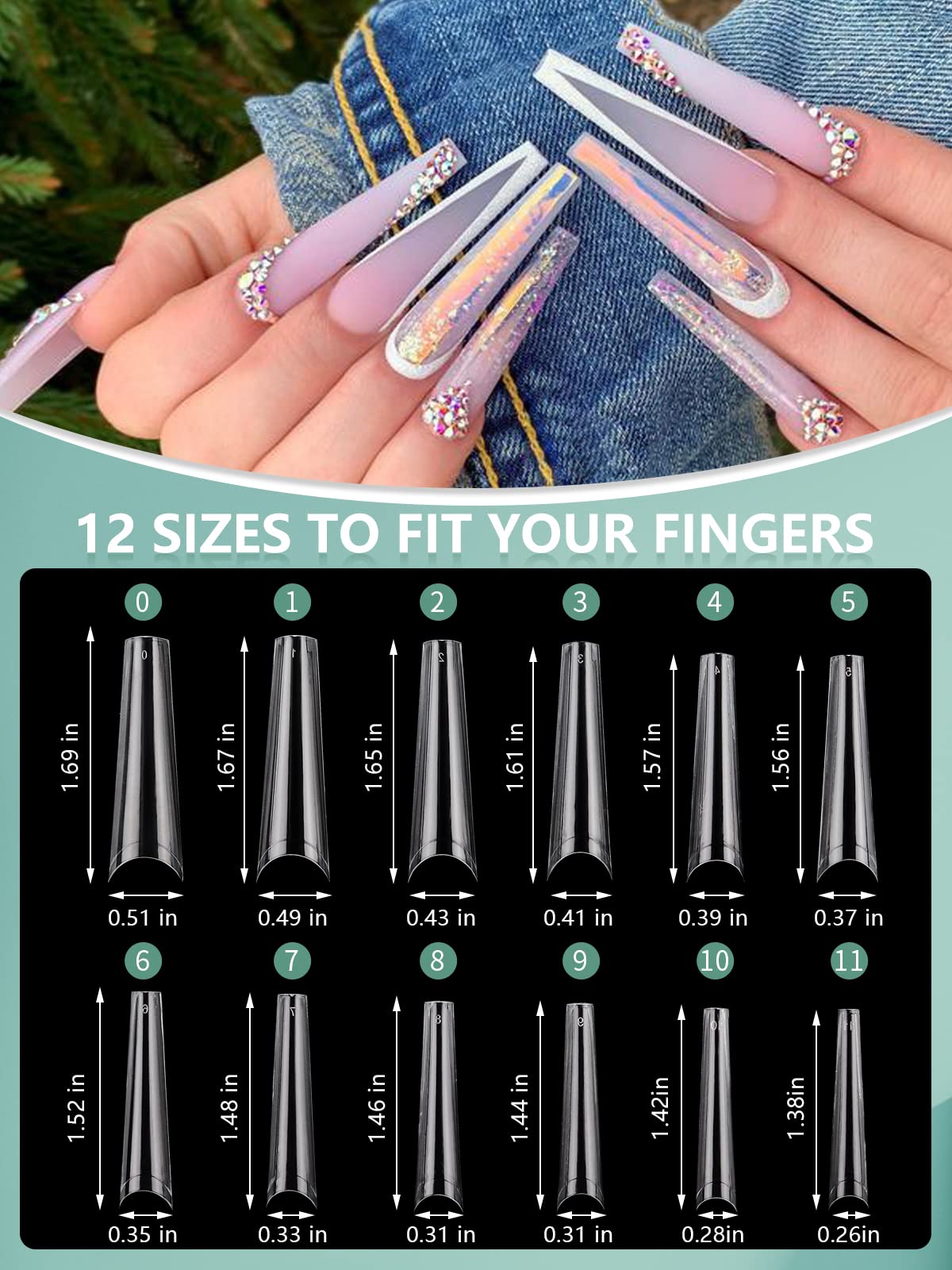 480Pcs Xl Long Clear Nail Tips, 240Pcs Coffin Nails Tips With 240Pcs No C Curve Square Nail Tips For Acrylic Nails Professional,