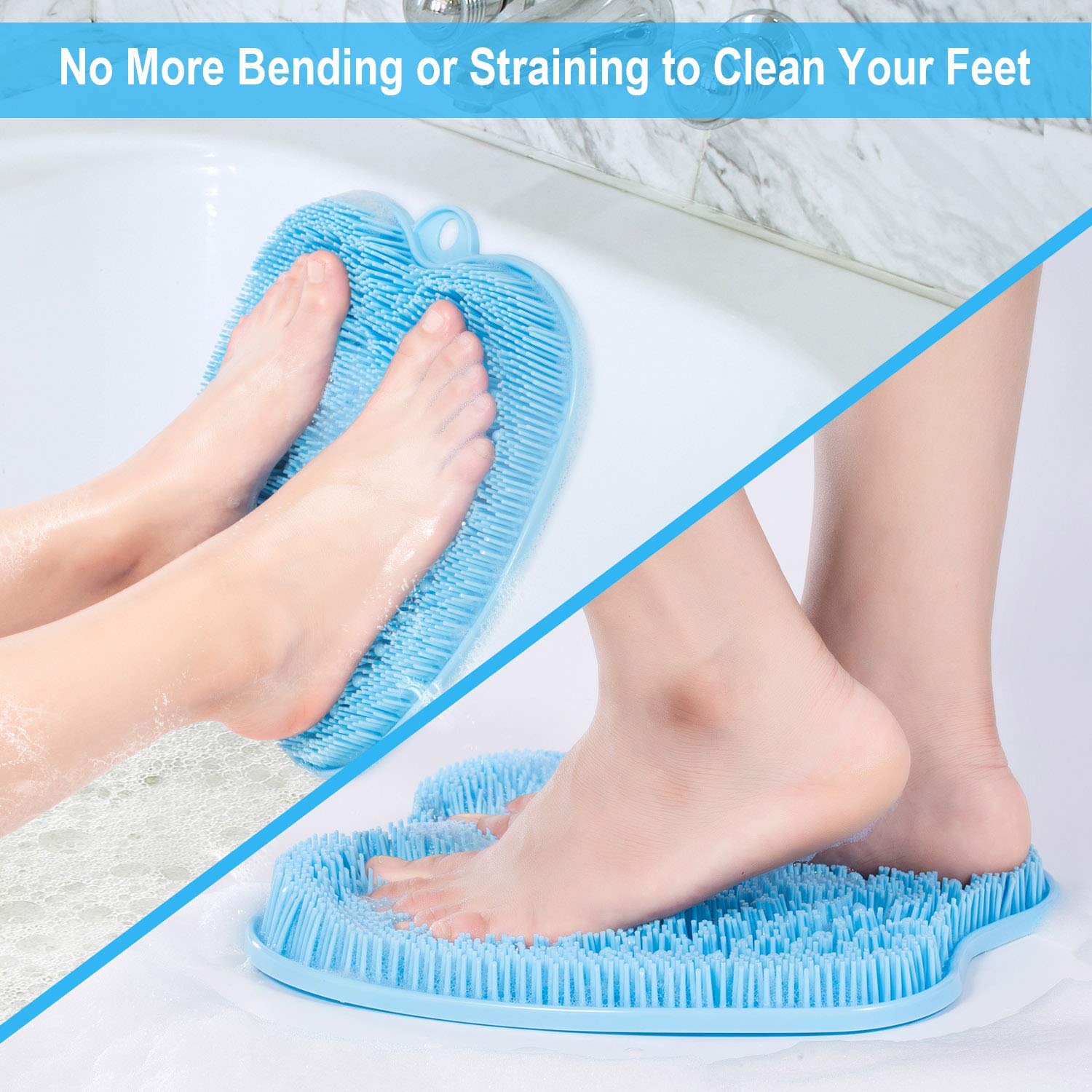 BESKAR Larger Foot Scrubber Mat with Non-Slip Suction Cups- Cleans, Smooths, Exfoliates & Massages Without Bending, Circulation