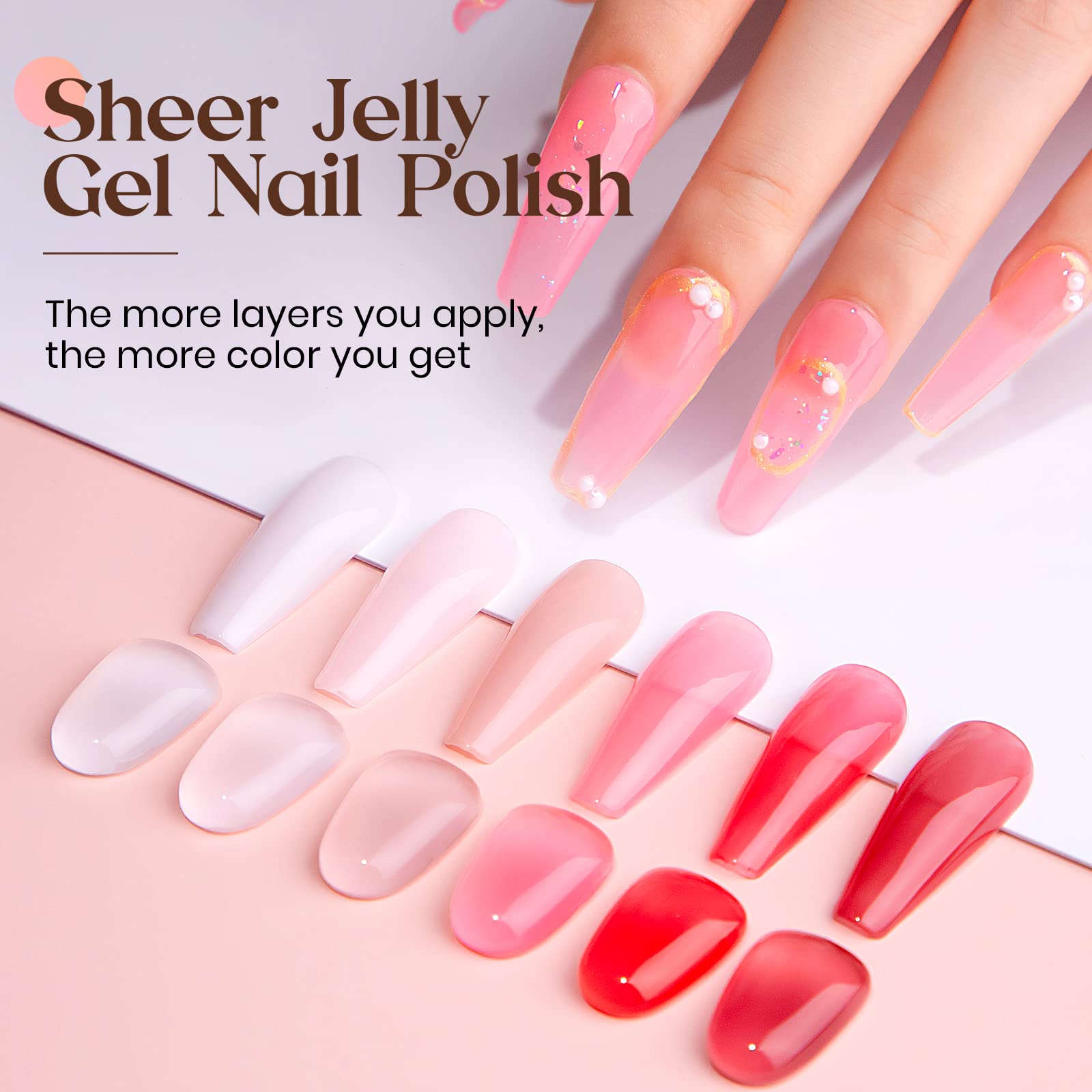 Mizhse Jelly Gel Nail Polish Set 12 Color, Clear Translucent Spring Gel Polish 7Ml, Sheer Manicure Kit Uv Led Soak Off Varnish F