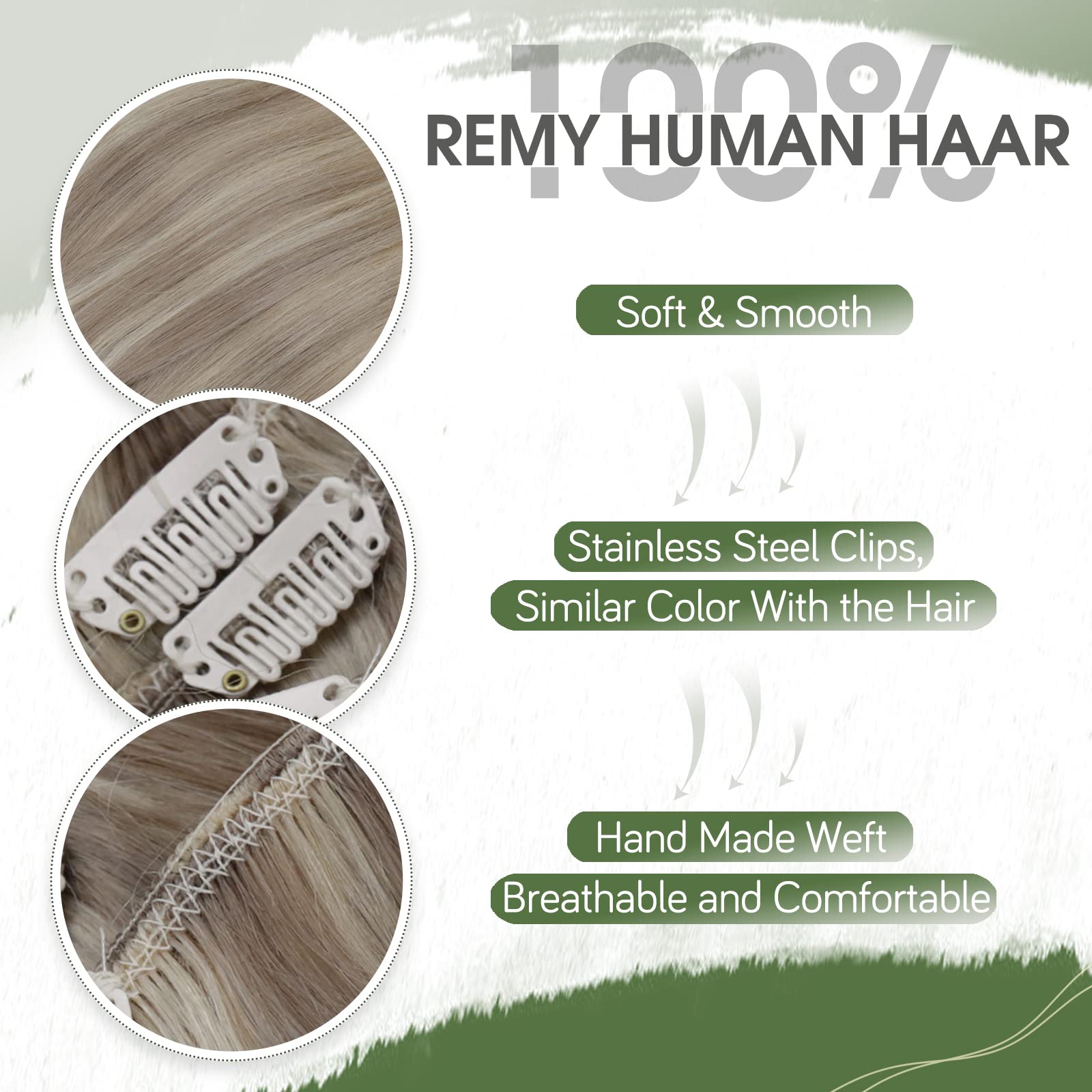 Hetto Blonde Clip in Human Hair Extensions 14 Inch #17/23 Dirty Blonde Highlight Platinum Blonde Clip in Hair Extensions 7pcs 12