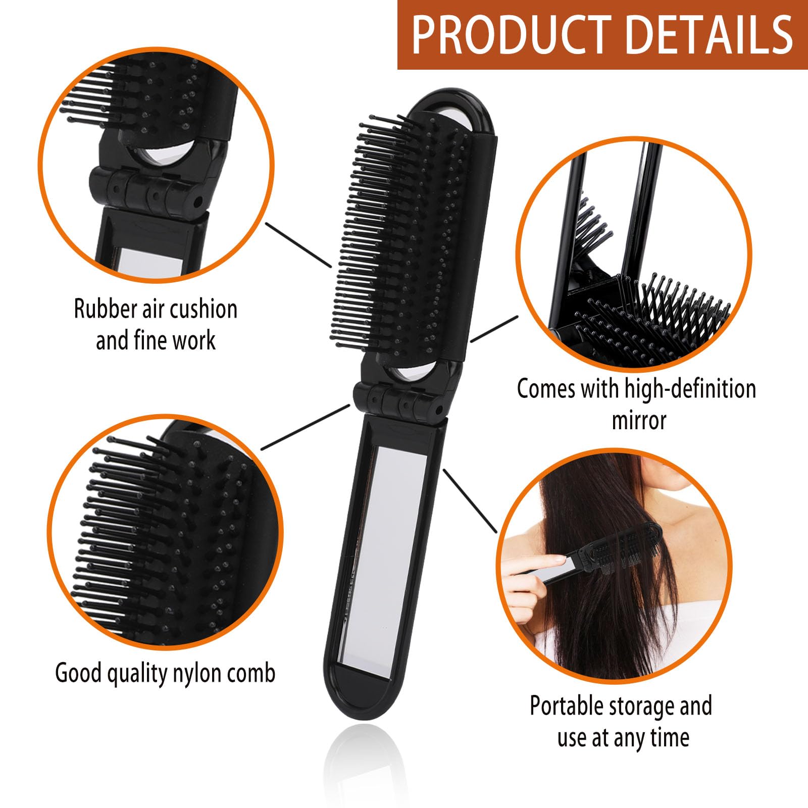 Travel Hair Brush With Mirror,2 Pack Folding Wet Hairbrush Travel Size Hair Massage Comb Compact Hair Brush Foldable Brush Pocke