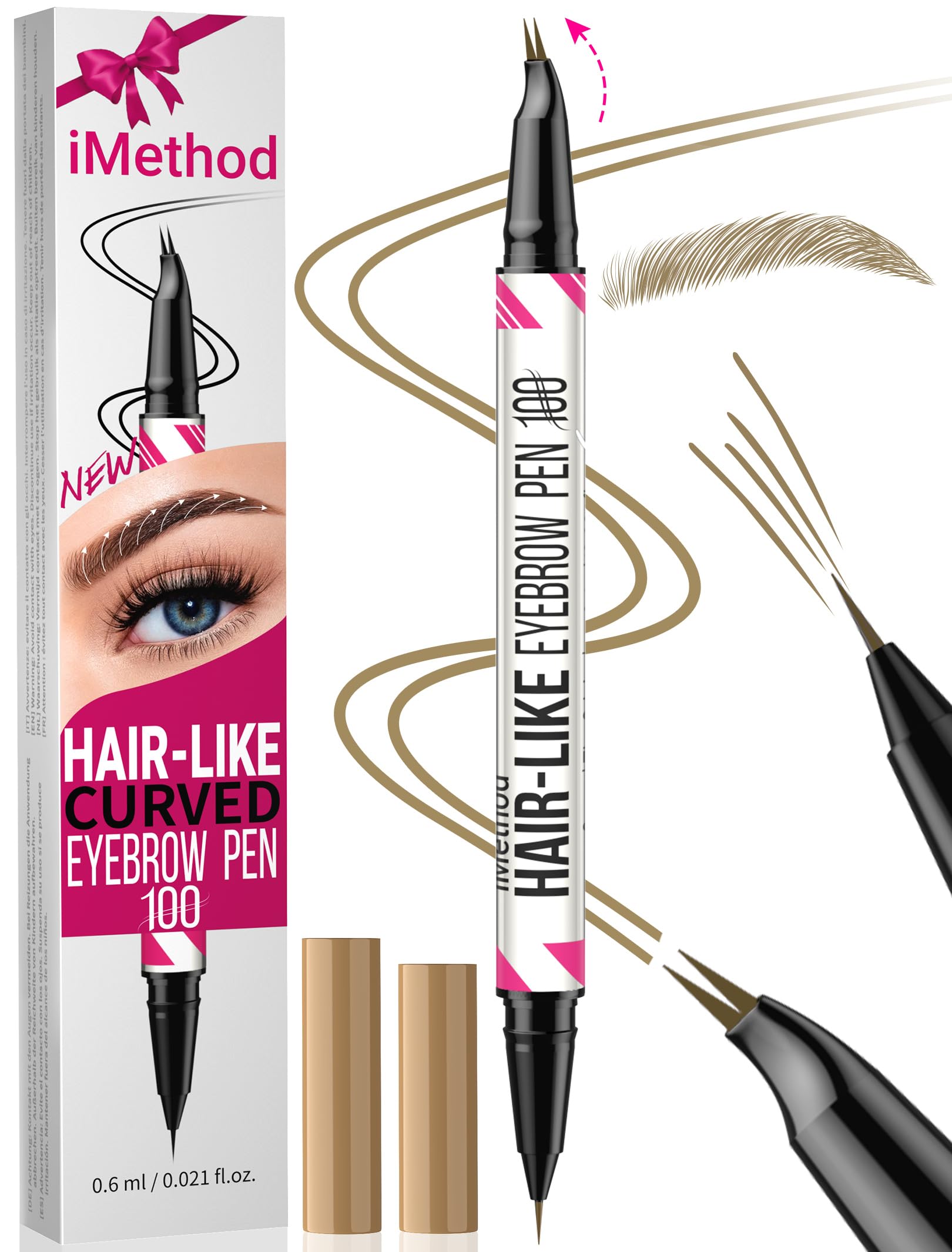 iMethod Curved Eyebrow Pen - Eyebrow Pencil, Brow Pencil 2-in-1 Dual-Ended Microblading Eyebrow Pen with Curved Tip and Precise 