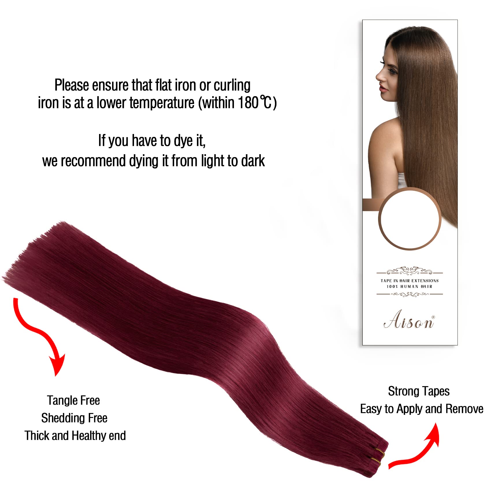Tape In Hair Extensions 99J 100% Remy Human Hair Extensions Silky Straight For Fashion Women 20 Pcs/Package(14Inch #99J 30G)