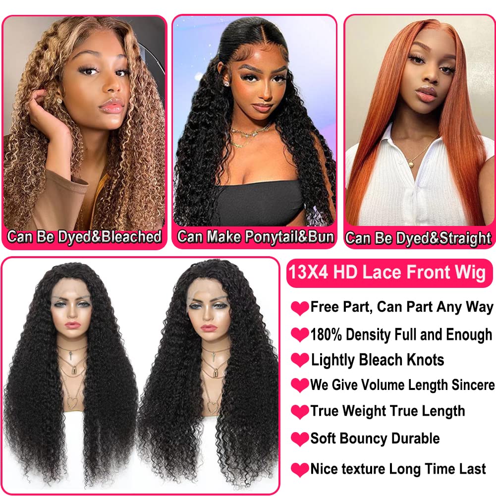 Jietai 13X4 Hd Lace Front Wigs Human Hair Pre Plucked With Baby 180% Density Brazilian Curly Wave For Black Women 9A Glueless Fr
