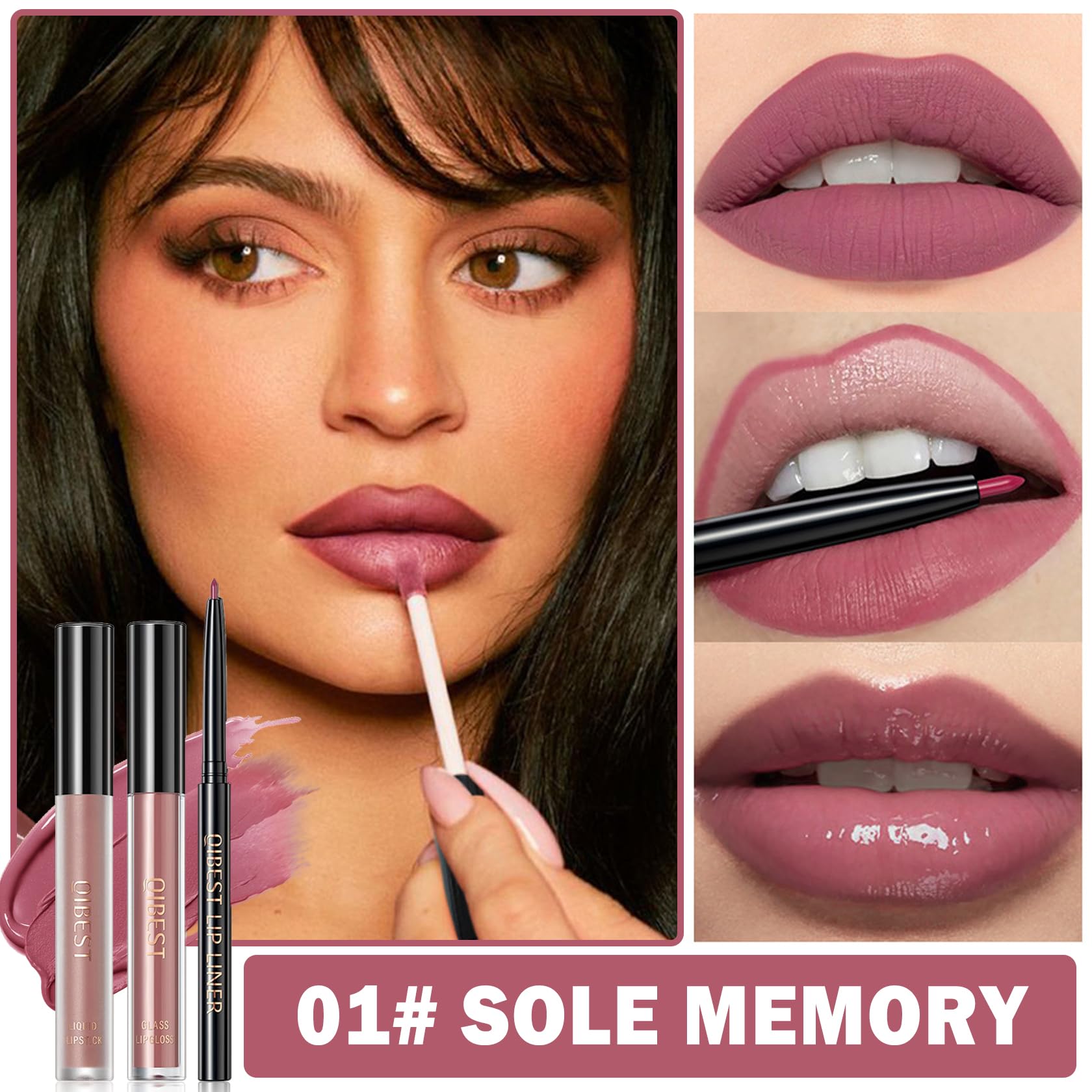 Qiufsse 3 In 1 Lip Liner And Lipstick Combo Lip Gloss Kit For Women Moisturizing Velvet Lip Kit Long-Lasting Smudge Proof Daily