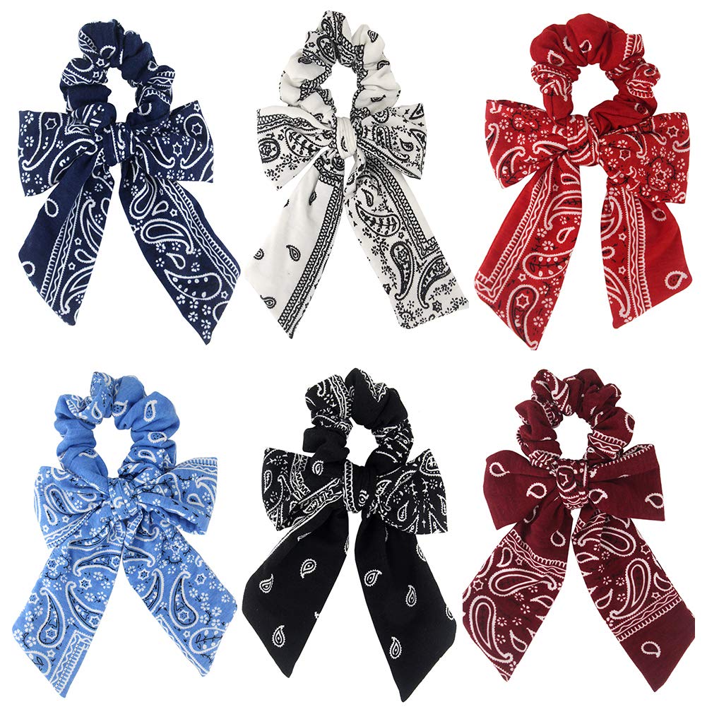 Cutewing Paisley Hair Scrunchies with Bow Hair Scarves Scrunchy Ponytail Holder Elastics Hair Bands Ribbon Hair Tie for Women Gi