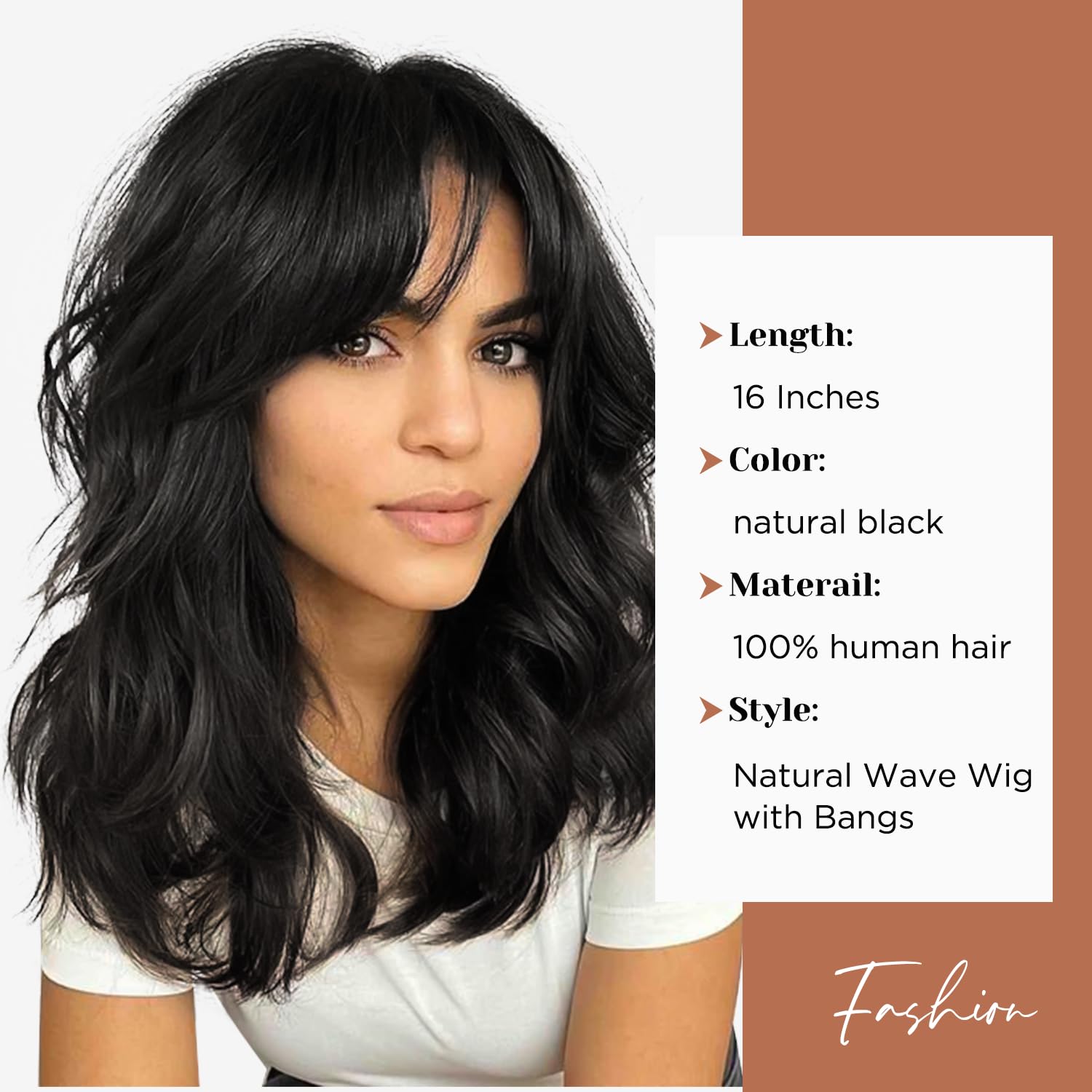 Wiger Natural Wavy Human Hair Wigs With Bangs Black Loose Wave Wigs For Black Women None Lace Front Wigs Brazilian Virgin Human