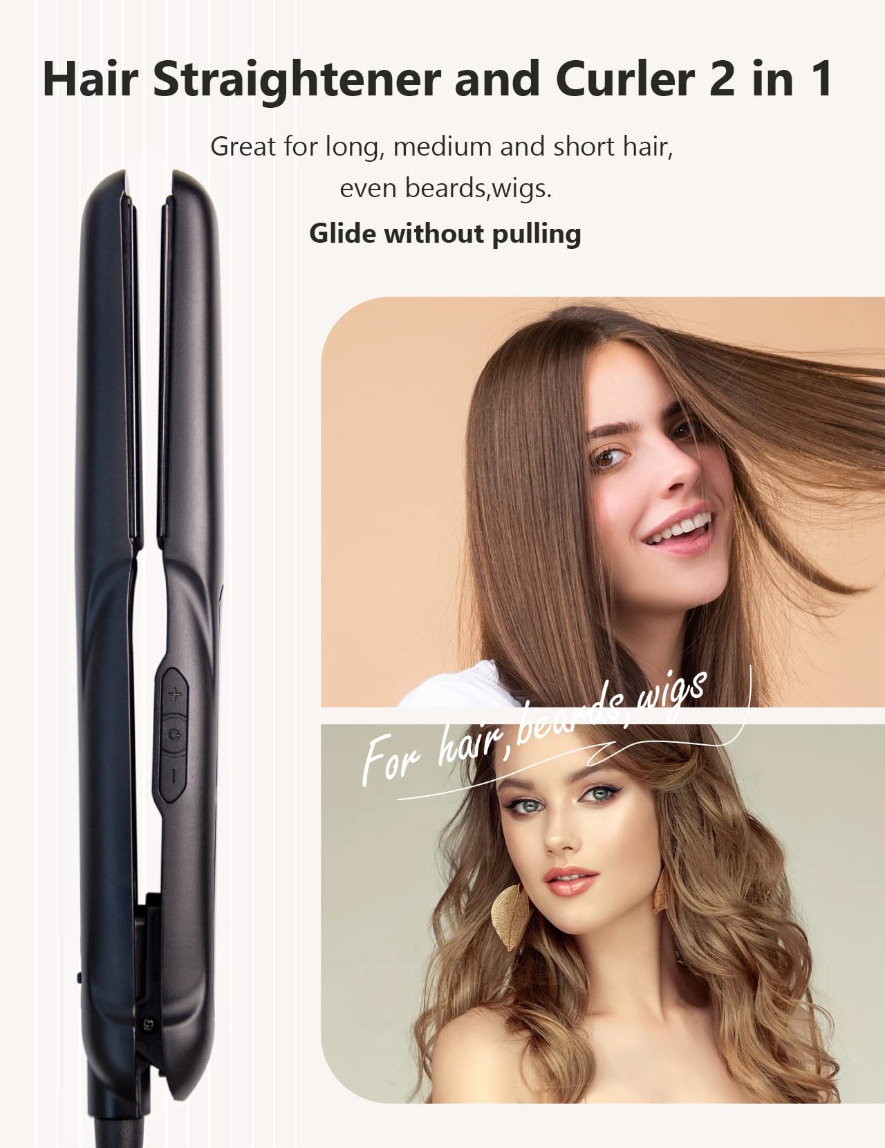 ANGENIL Argan Oil Flat Iron Hair Straightener and Curler 2 in 1, Portable Travel Hair Straightening Curling Iron, Professional F