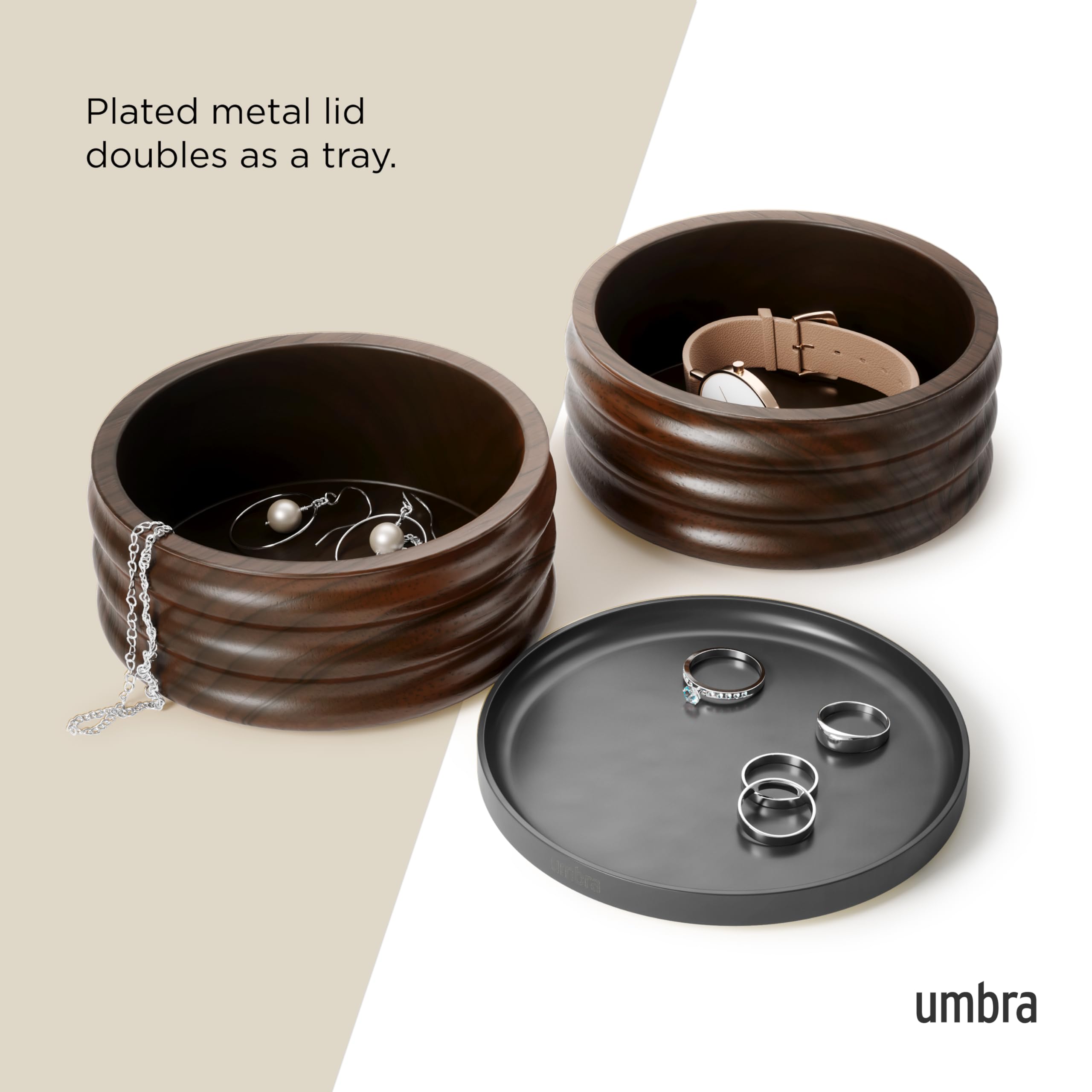 UMBRA Tesora Wood Jewelry Box, Black/Walnut
