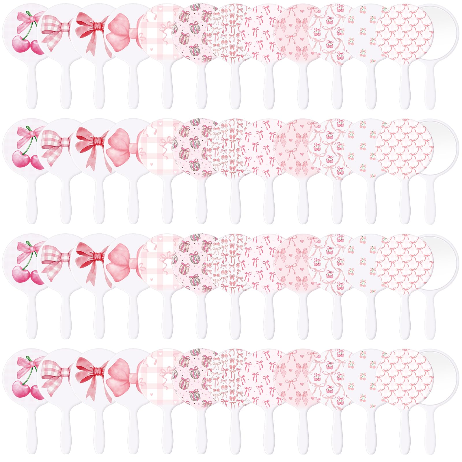 Chunful 48 Pcs Pink Bow Handheld Mirror Bulk Travel Makeup Small Round Mirror Gifts for Women Birthday Wedding Party Favors