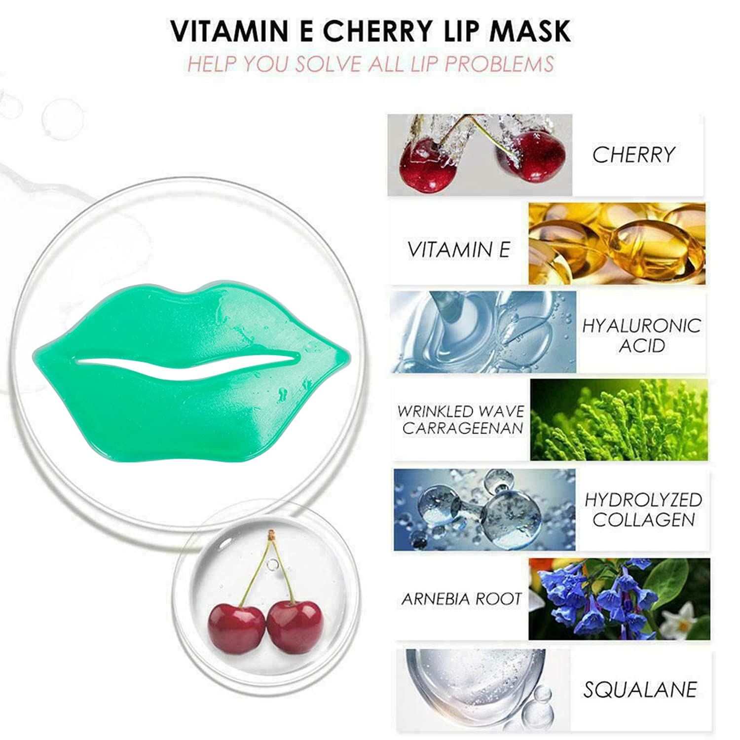 Veronni Crystal Lip Masks 30 Pieces Green Tea Lip Mask Nourishing Lip Pads Firms Hydrates Lips Mask Sheet