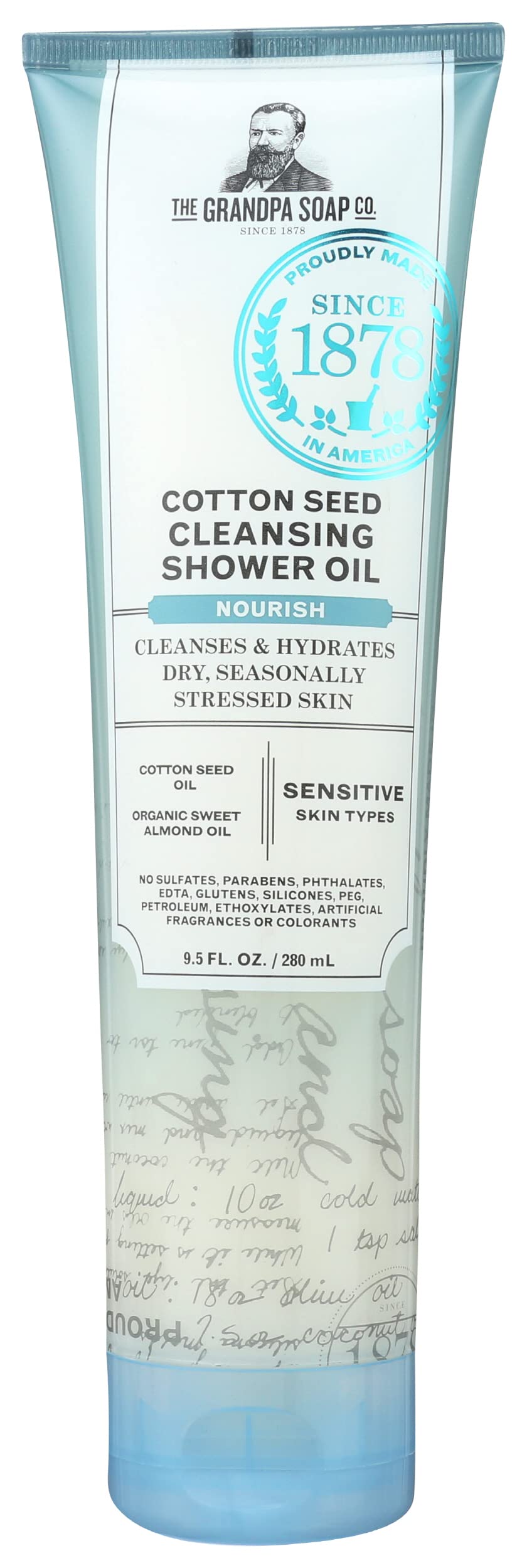 The Grandpa Soap Co. Nourish Cotton Seed Cleansing Shower Oil, Parabens Free, 9.5 Fluid Ounces (Pack Of 3)