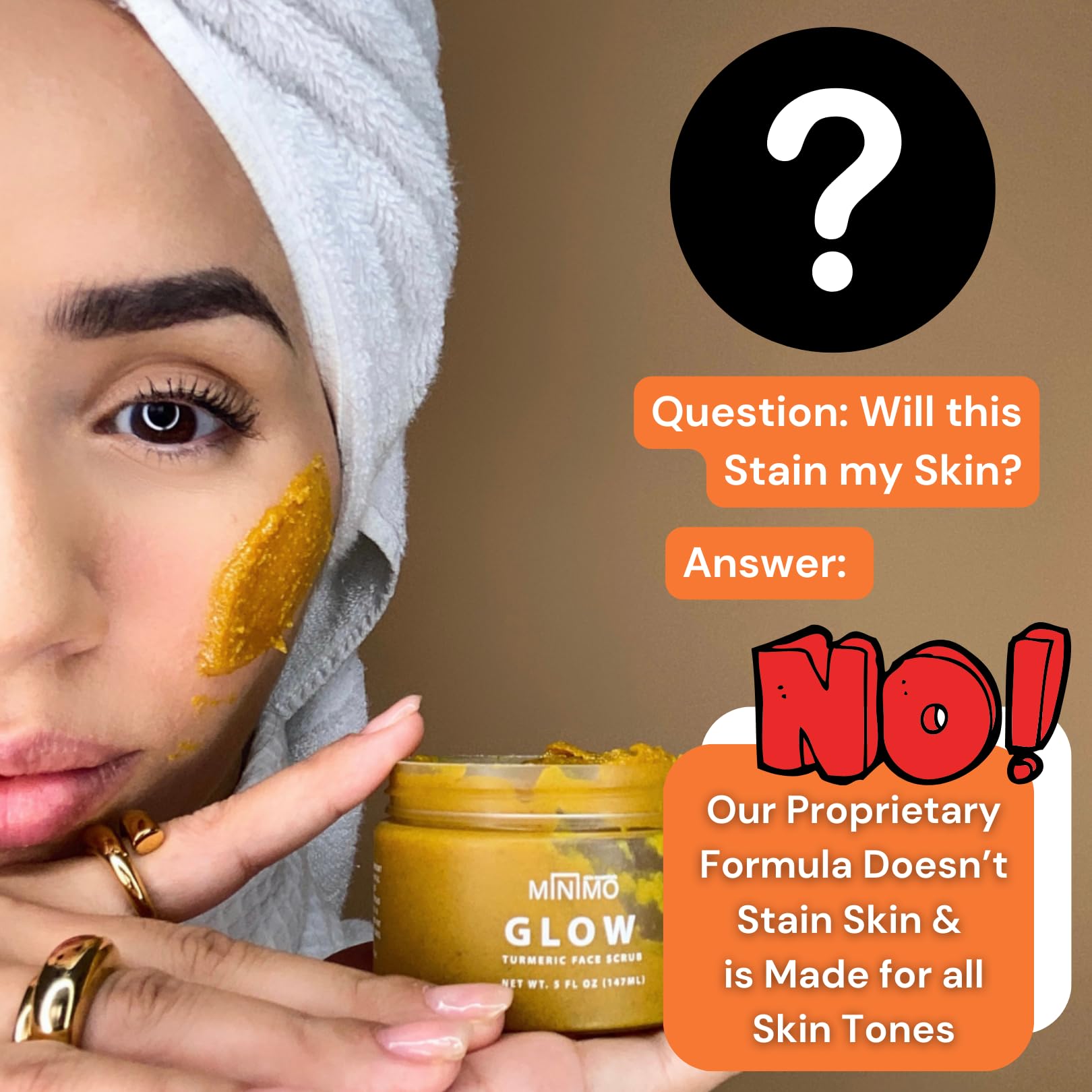 Minimo Glow Turmeric Face Scrub (Unscented) - Infused with Turmeric, Manuka Honey, Cinnamon, and Chamomile - Face Scrubber for A