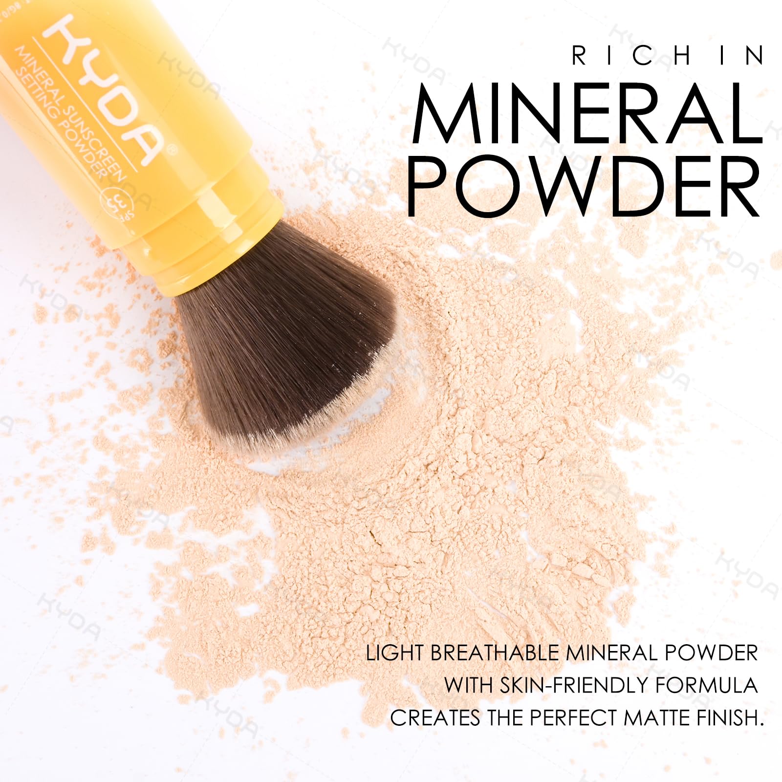 Kyda 2 Pcs Mineral Sunscreen Setting Powder, Spf 35, Translucent, Mineral Brush Powder, Oil Control Natural Matte Finish, Lastin