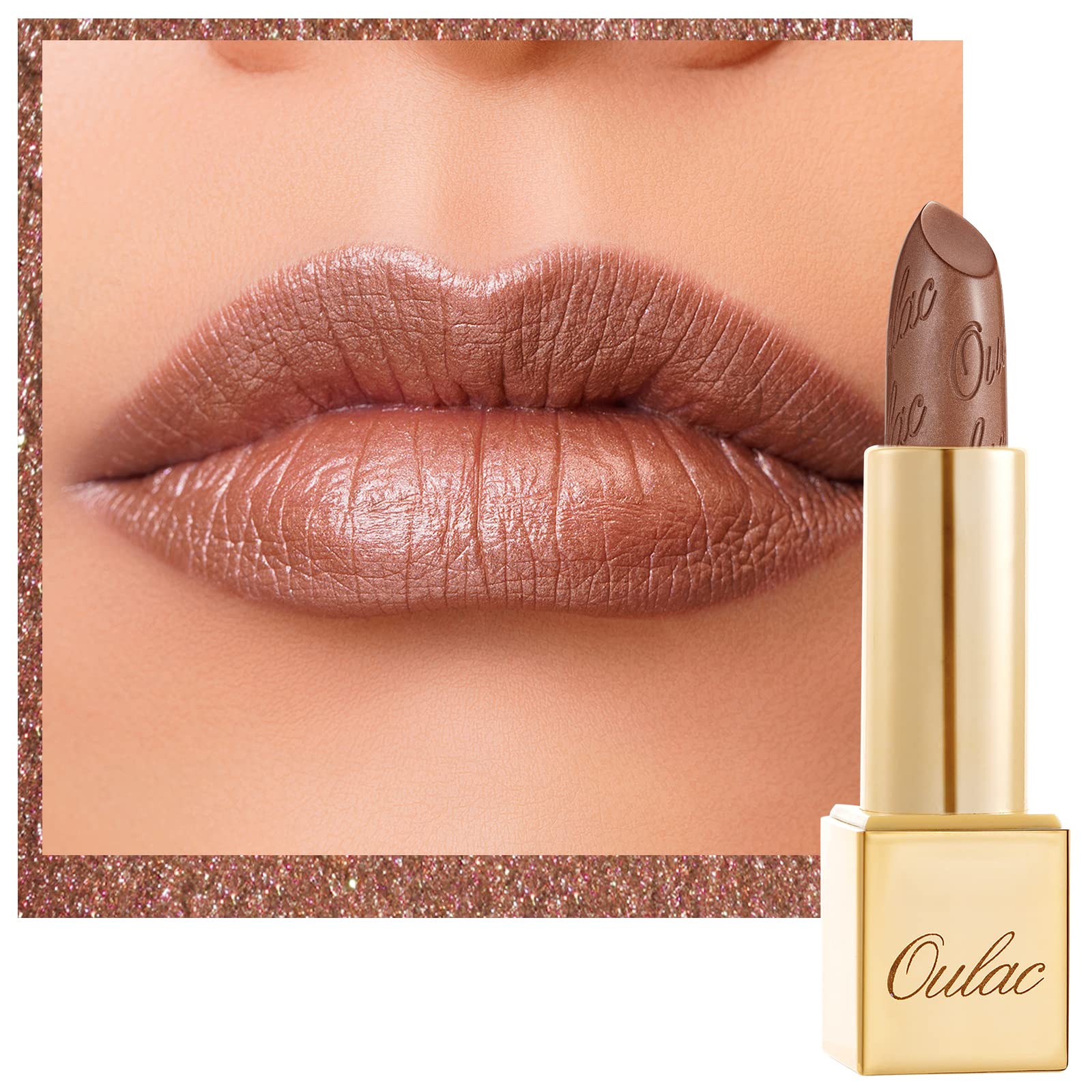 Oulac Brown Lipstick for Women with Metallic 3D Shine Lightweight Hydrating Formula, High Impact Lip Color, Vegan Beauty, Full C