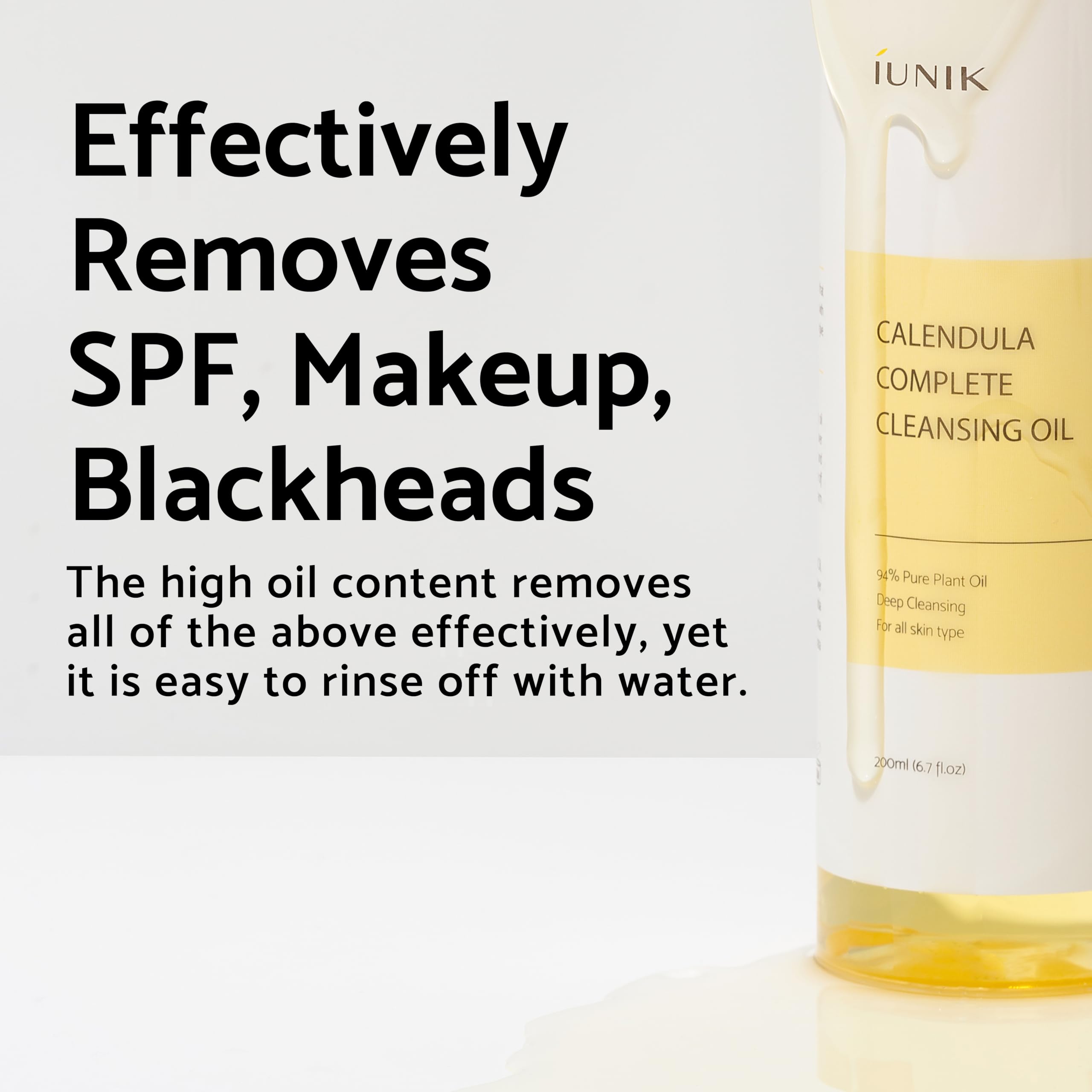 Iunik Calendula & Jojoba Oil-Infused Vegan Cleansing Oil - Gentle Blackhead Melting & Makeup Remover Facial Cleanser W/ 94% Plan