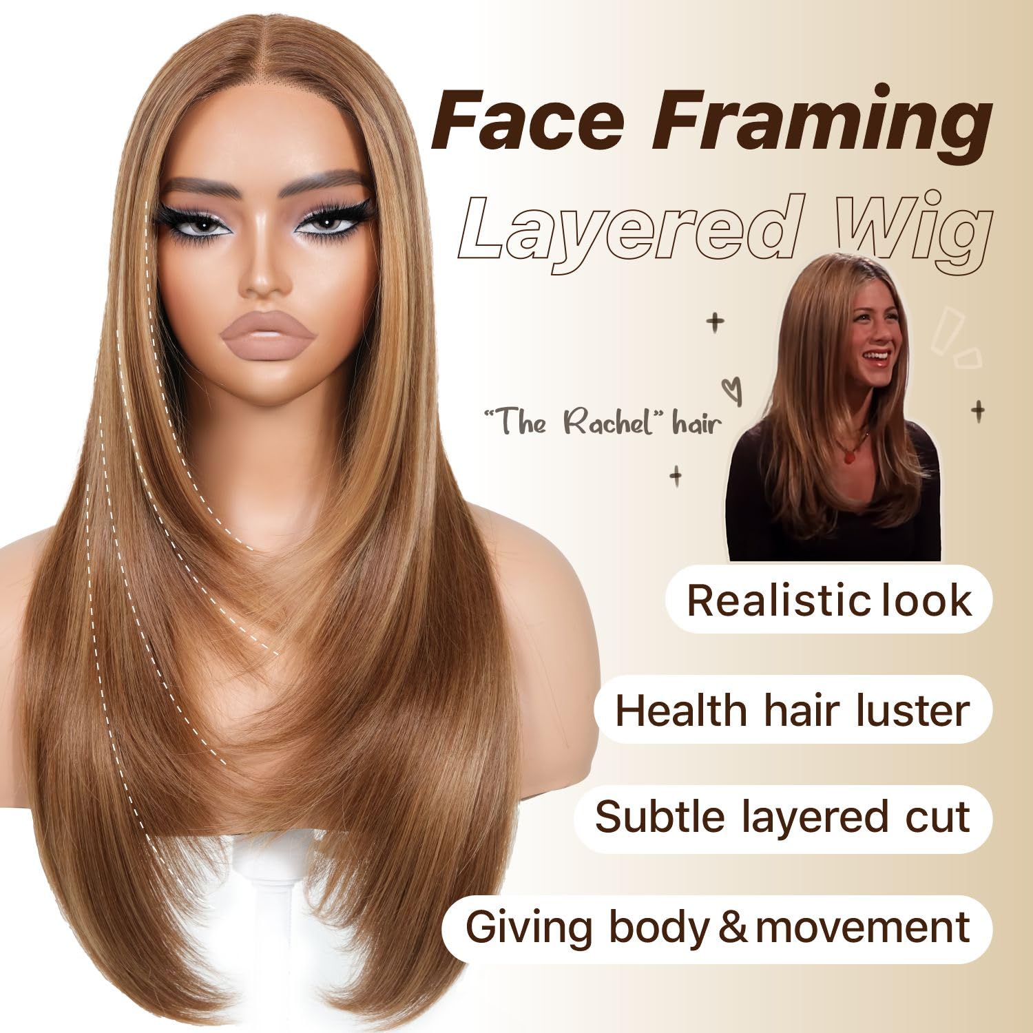 BrownBomb Wear and Go Glueless Wigs Pre Plucked Pre Cut for Beginners Honey Blonde Synthetic Lace Front Wigs For Woman Long laye