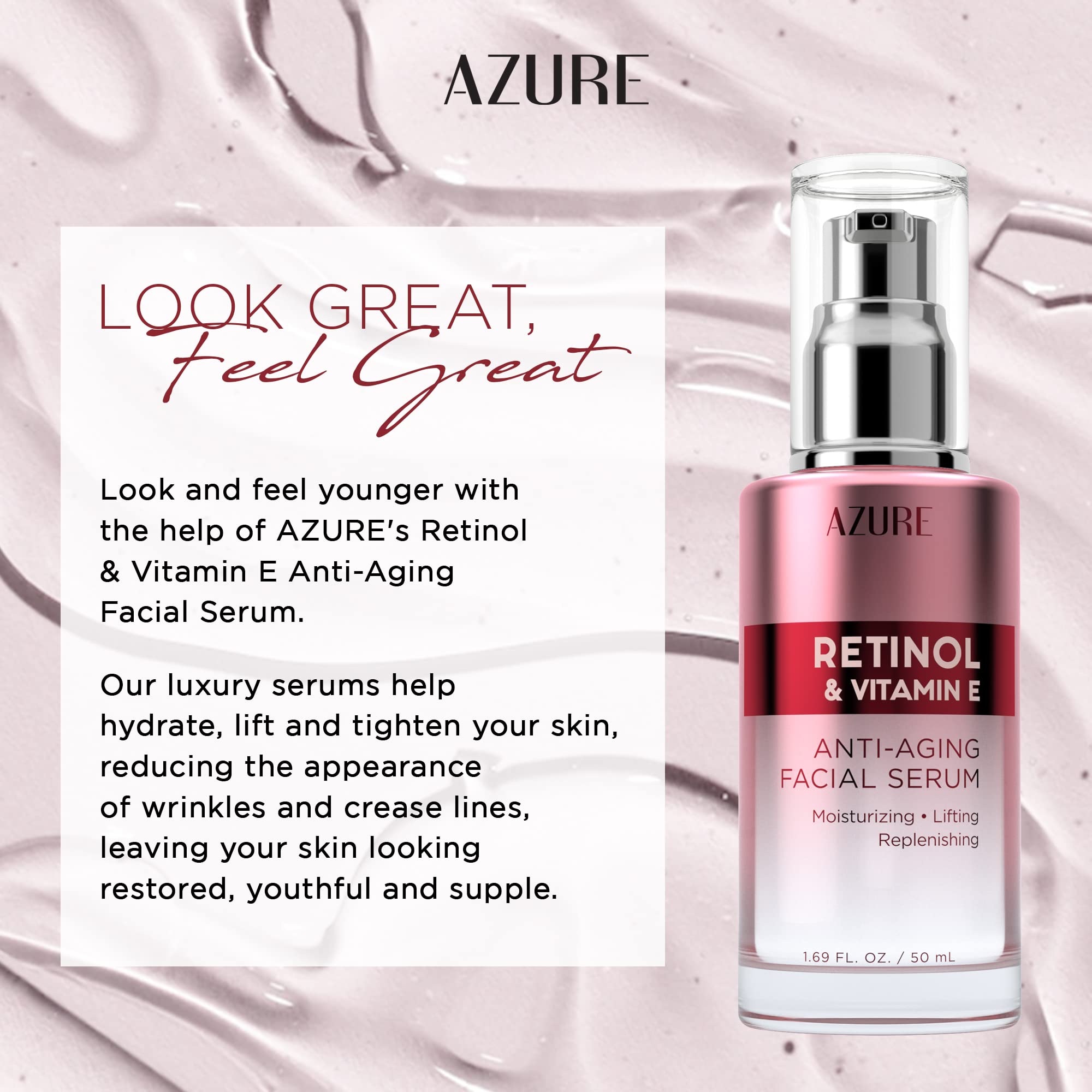 Azure Retinol & Vitamin E Facial Serum - Anti Aging, 50mL - Reduces Wrinkles, Tones Skin, Made in Korea