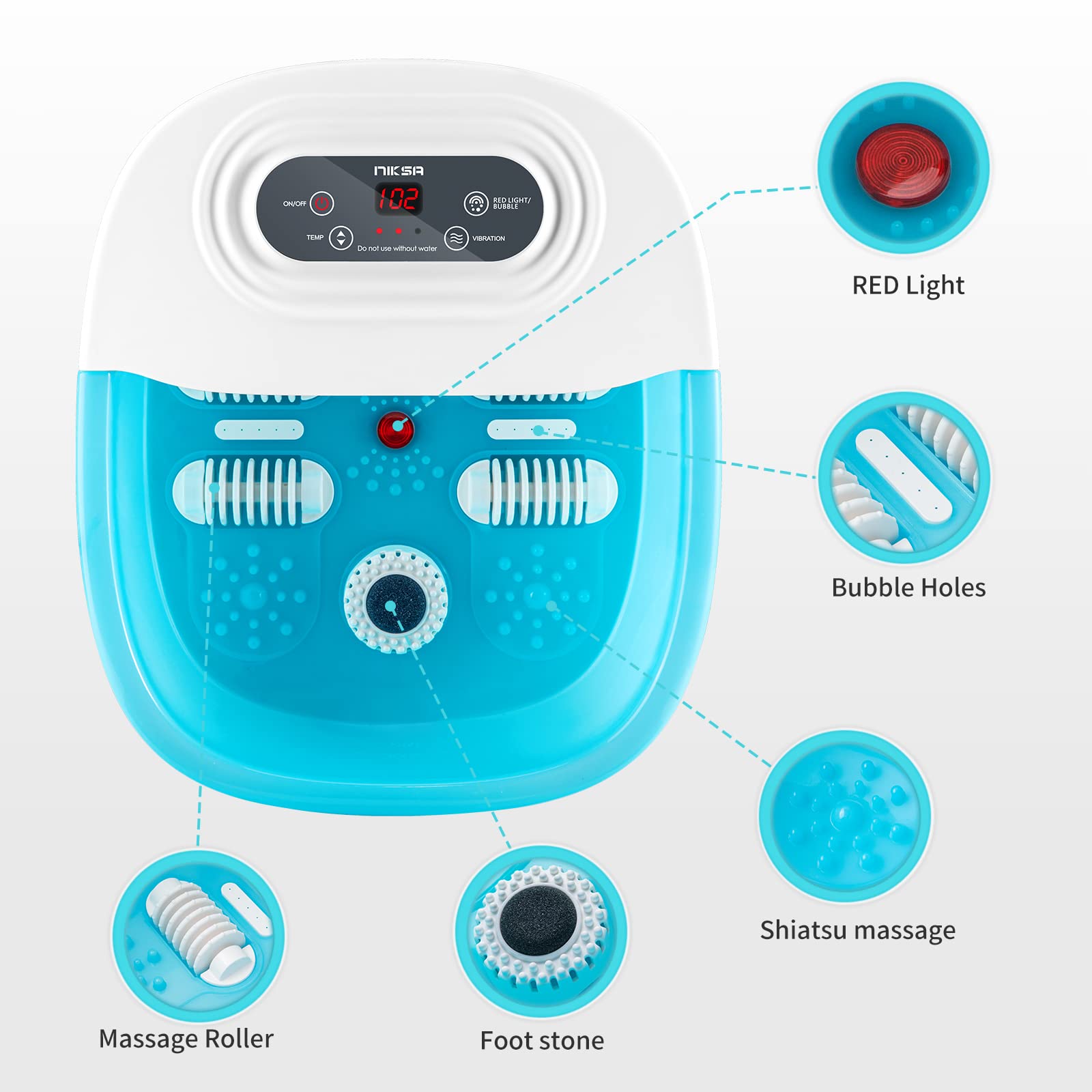 Niksa Foot Spa Bath Massager With Heat, Bubbles, Vibration And Red Light,4 Massage Roller Pedicure Foot Spa Tub For Feet Stress