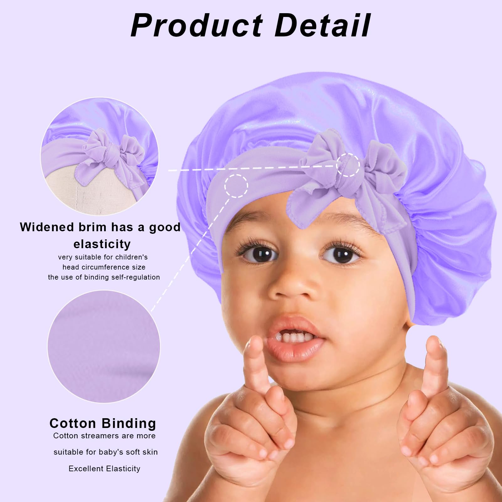 3Pcs Kids Silk Satin Bonnet For Sleeping - Baby Hair Sleep Bonnet,Kids Bonnets For Girls Toddler Child With Wide Elastic Tie Ban