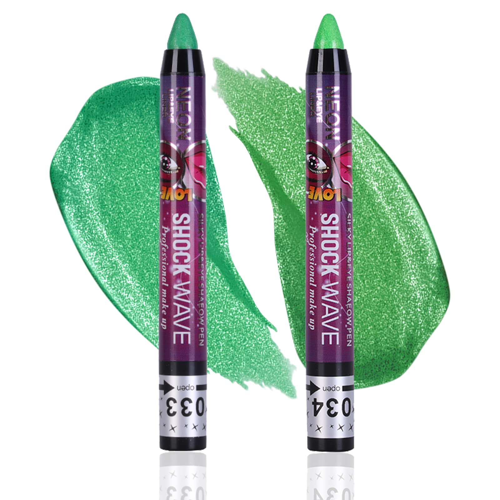 Meicoly 2Pcs Green Eyeshadow Stick,Metallic Shimmer Crayon Green Eye Shadow Christmas Eye Makeup,Christmas Stocking Stuffers Gif