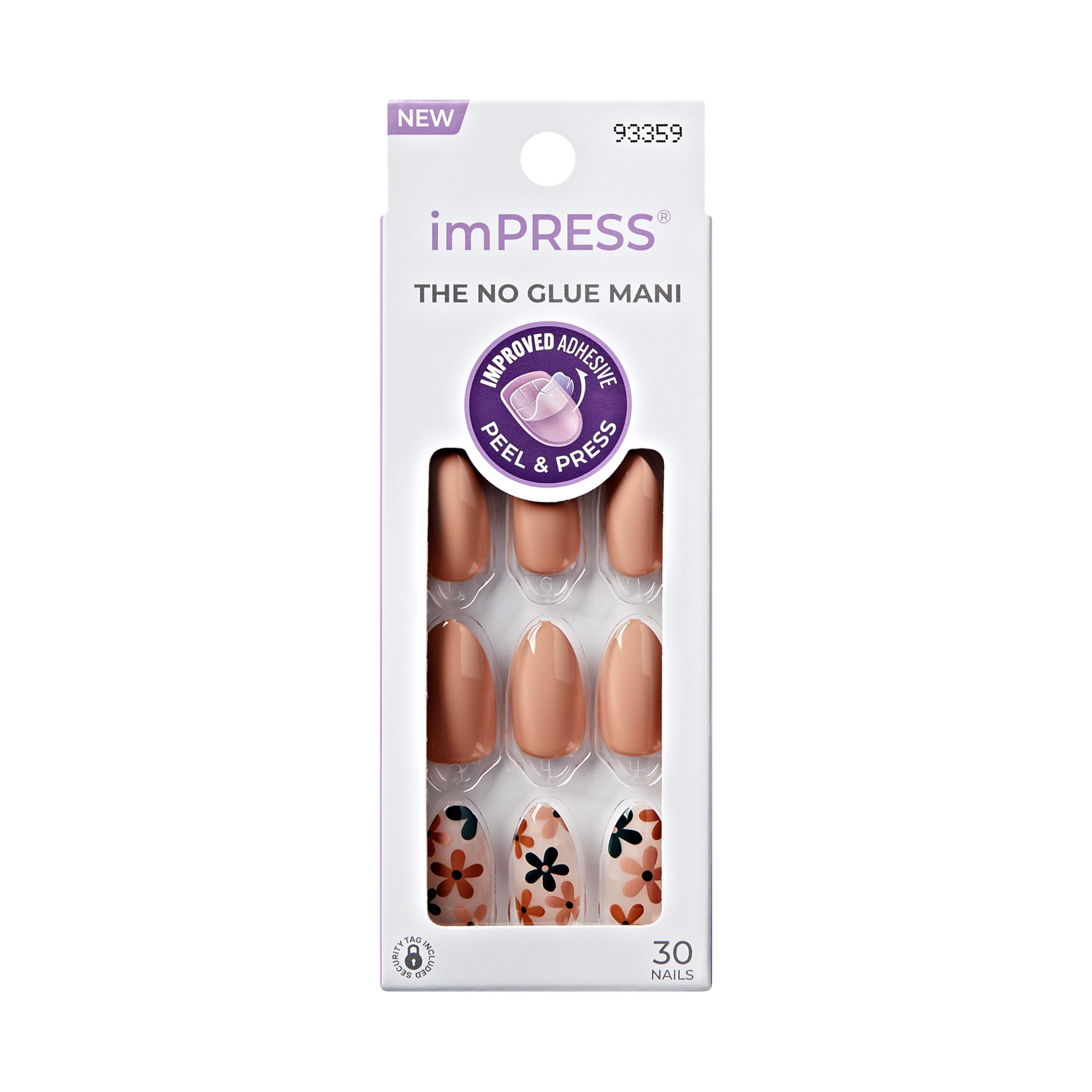 KISS imPRESS No Glue Mani PressOn Nails, Design, As It Was, Neutral/green, Medium Size, Almond Shape, Includes 30 Nails, Prep