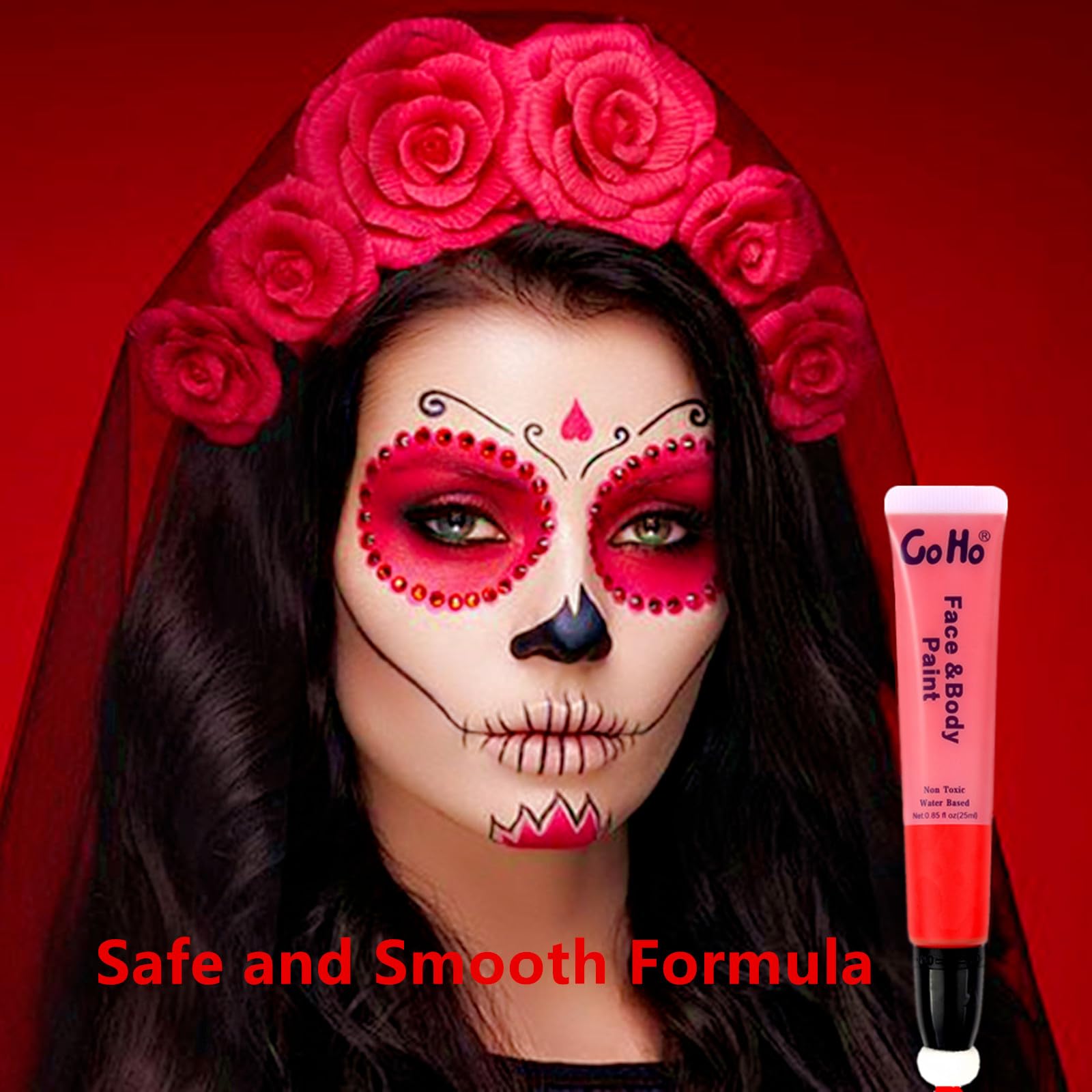 Go Ho Red Face Paint Stick,Water Based Cream Red Body Paint Washable,Face Paint Kit Full Covers Oil-Free,Halloween Cosplay Sfx R