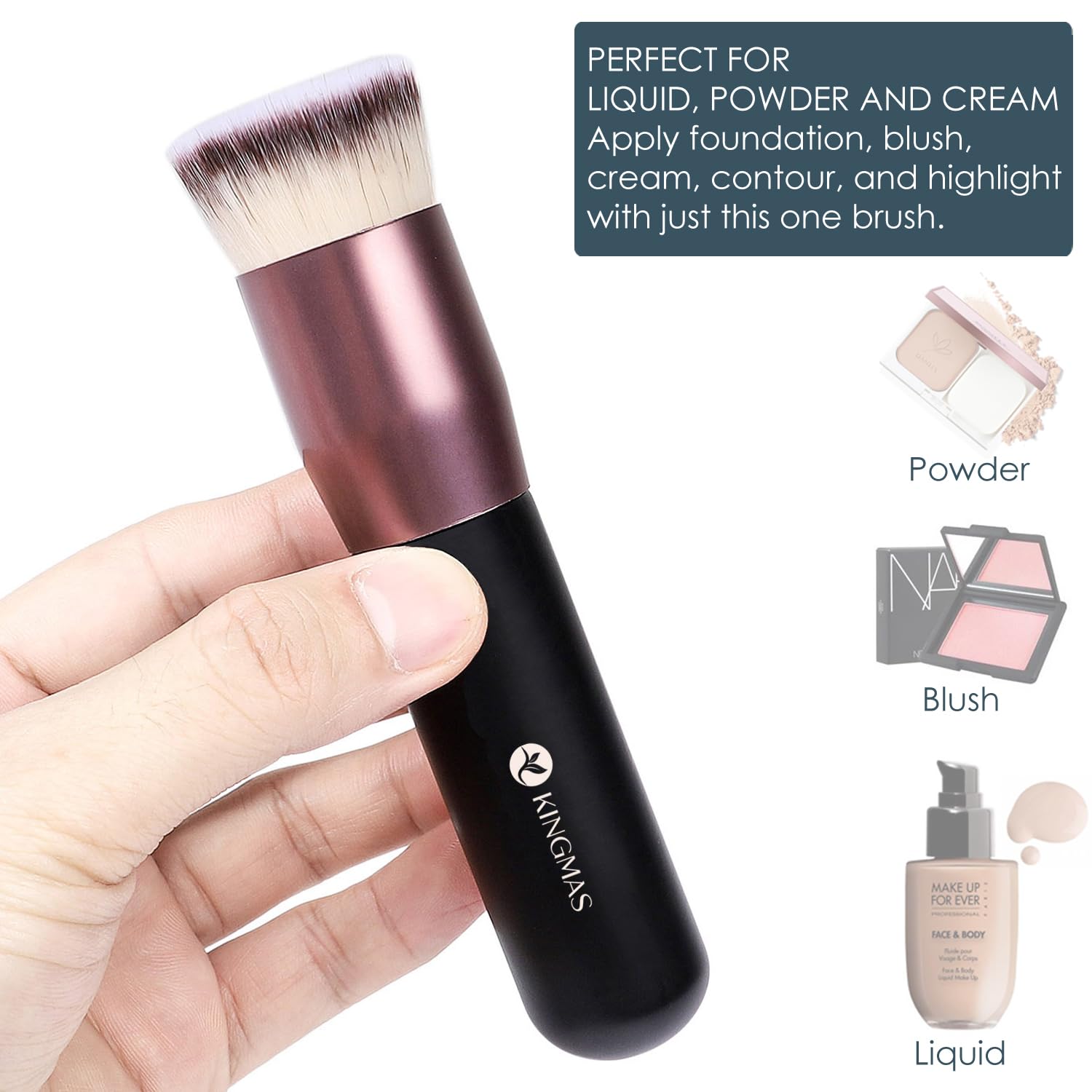 Kingmas Flat Top Foundation Brush, Premium Kabuki Makeup Brush For Liquid, Blending, Cream, Powder,Blush Buffing Stippling Face