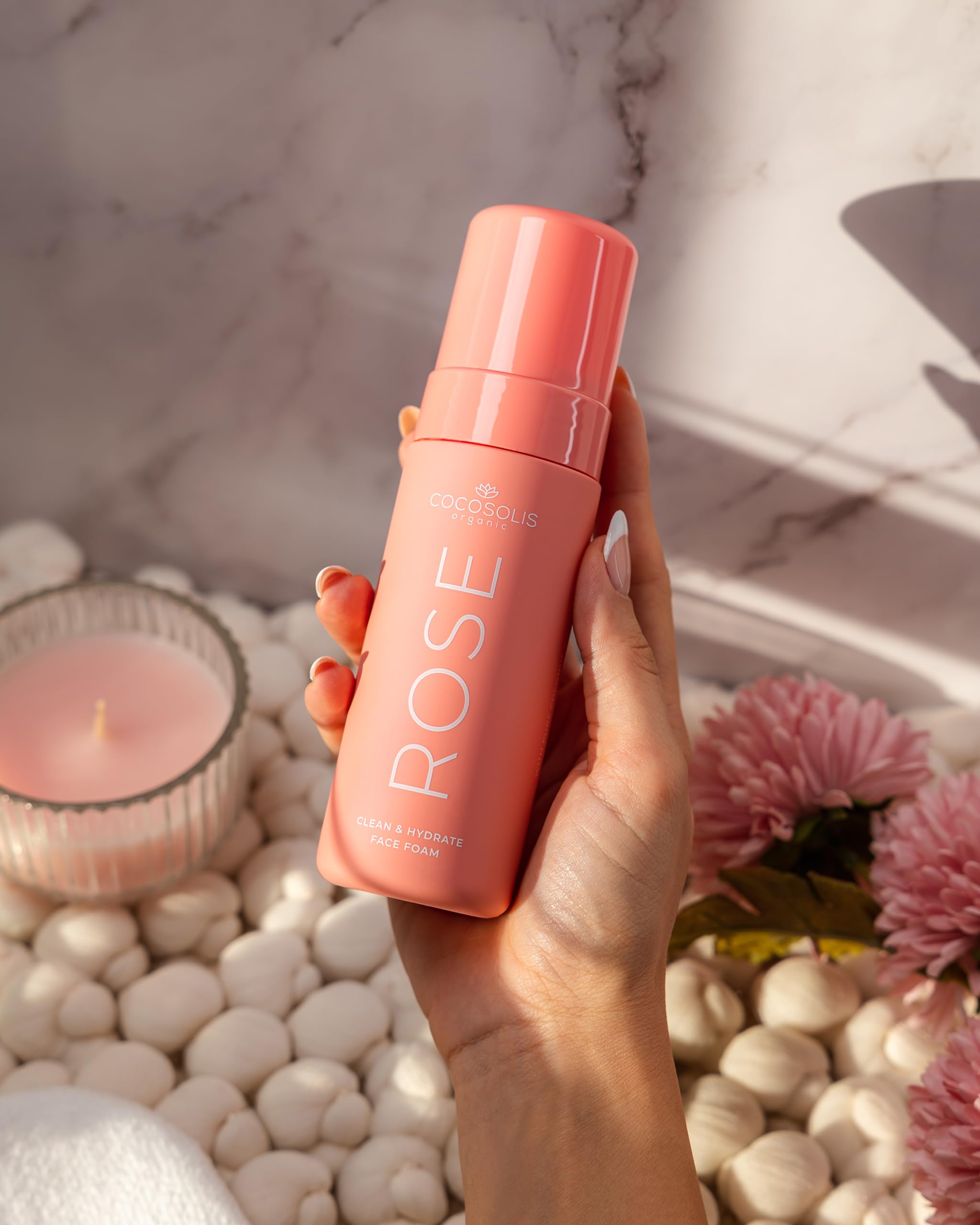 COCOSOLIS Rose Clean & Hydrate Face Foam Deep Pore Facial Cleansing Foam with Moisturising Hyaluronic Acid and Glycerine