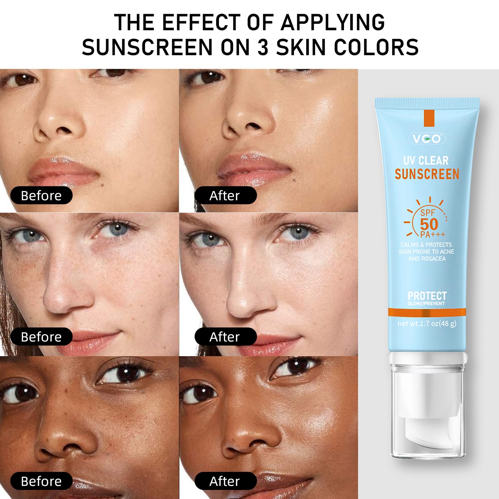 Vgo Clear Face Sunscreen Spf 50, Hydrating Sun Essence Face Sunscreen Leaves No Sticky Feeling Travel Size Sunscreen Against Uva
