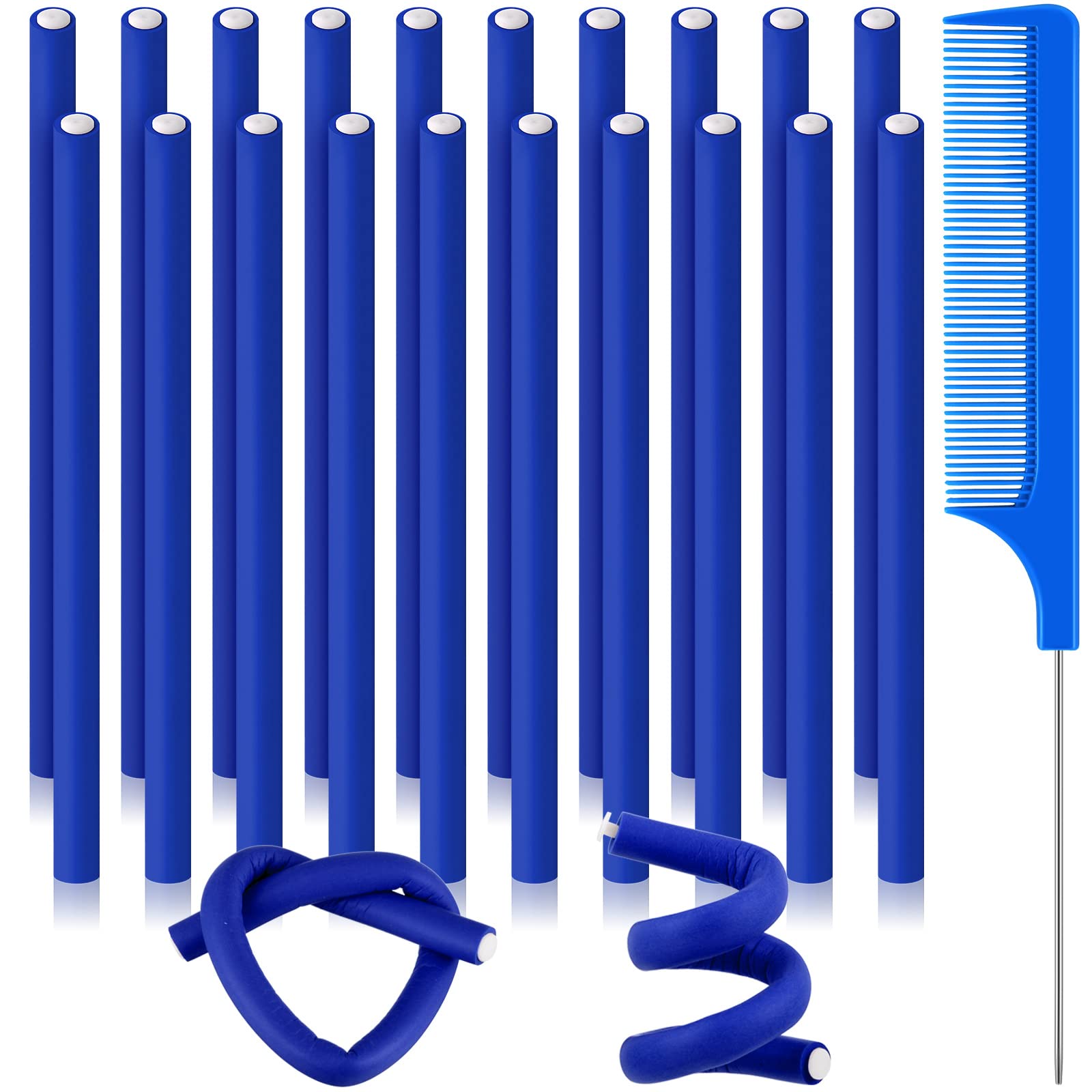 Chuangdi 20 Pcs Flexible Curling Rods Twist Foam Hair Rollers Soft Foam Hair Rods Rollers Curlers and Pintail Comb for Women Lon