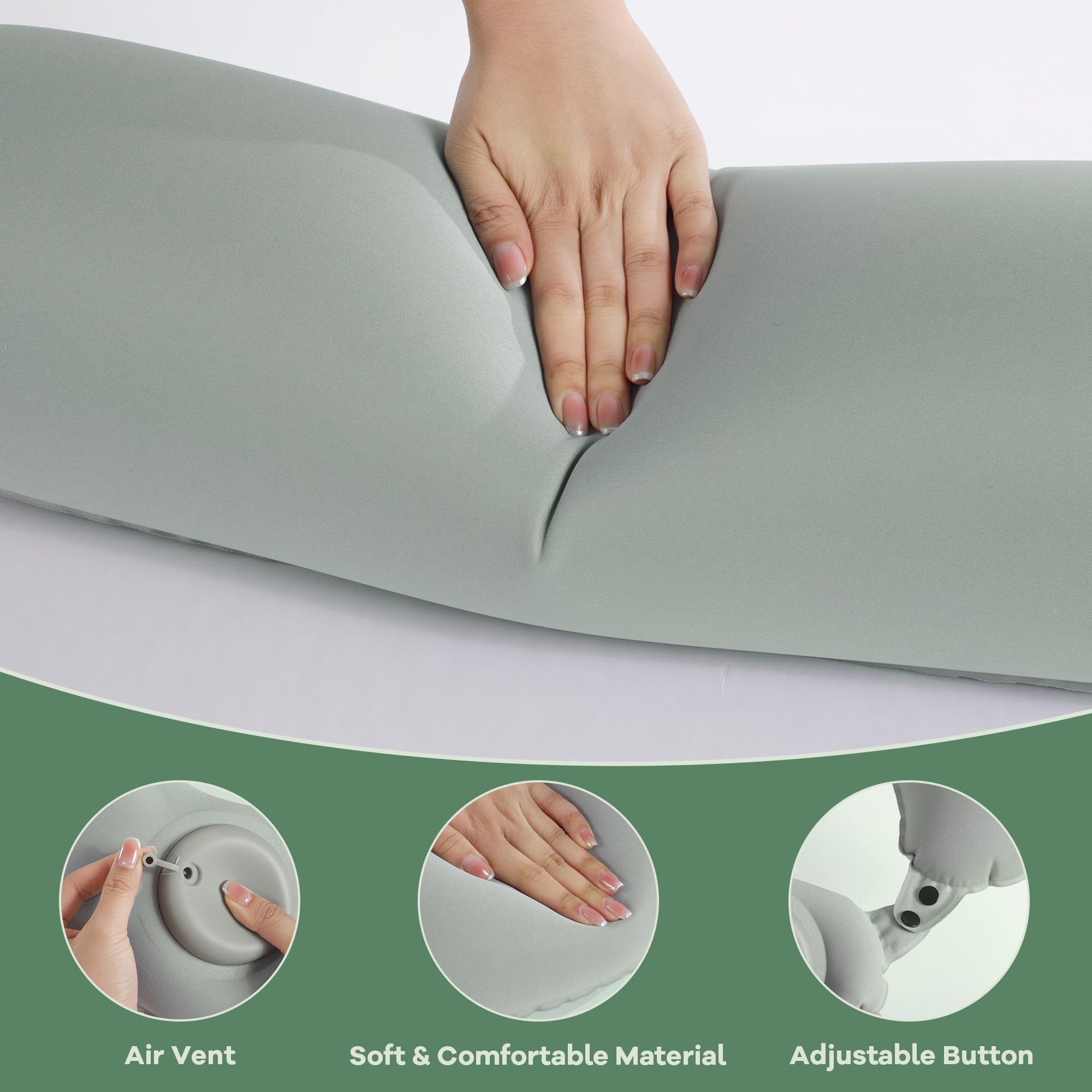 MABOZOO U-Shaped Full Body Bath Pillow Set, Inflatable Neck Support & Leg Pillow, Light Grey, Polyester, Model WMB-PILLOW-BA, 16"x11"+