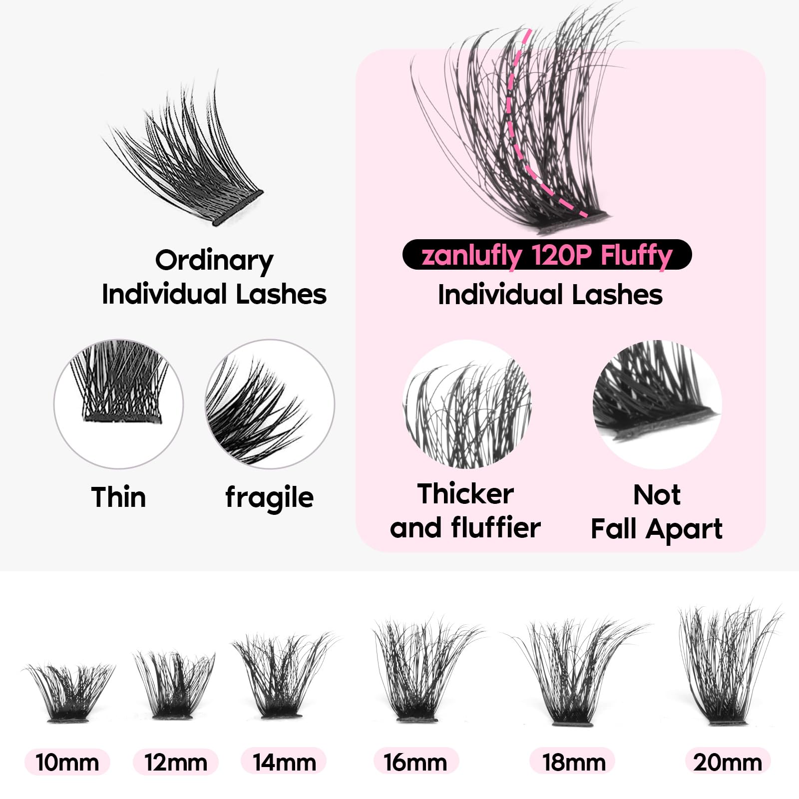 Fluffy Lashes Extension Kit 20Mm Mink Lashes Clusters 120D Thick Individual Lashes With Lash Bond And Seal And Applicator Thick