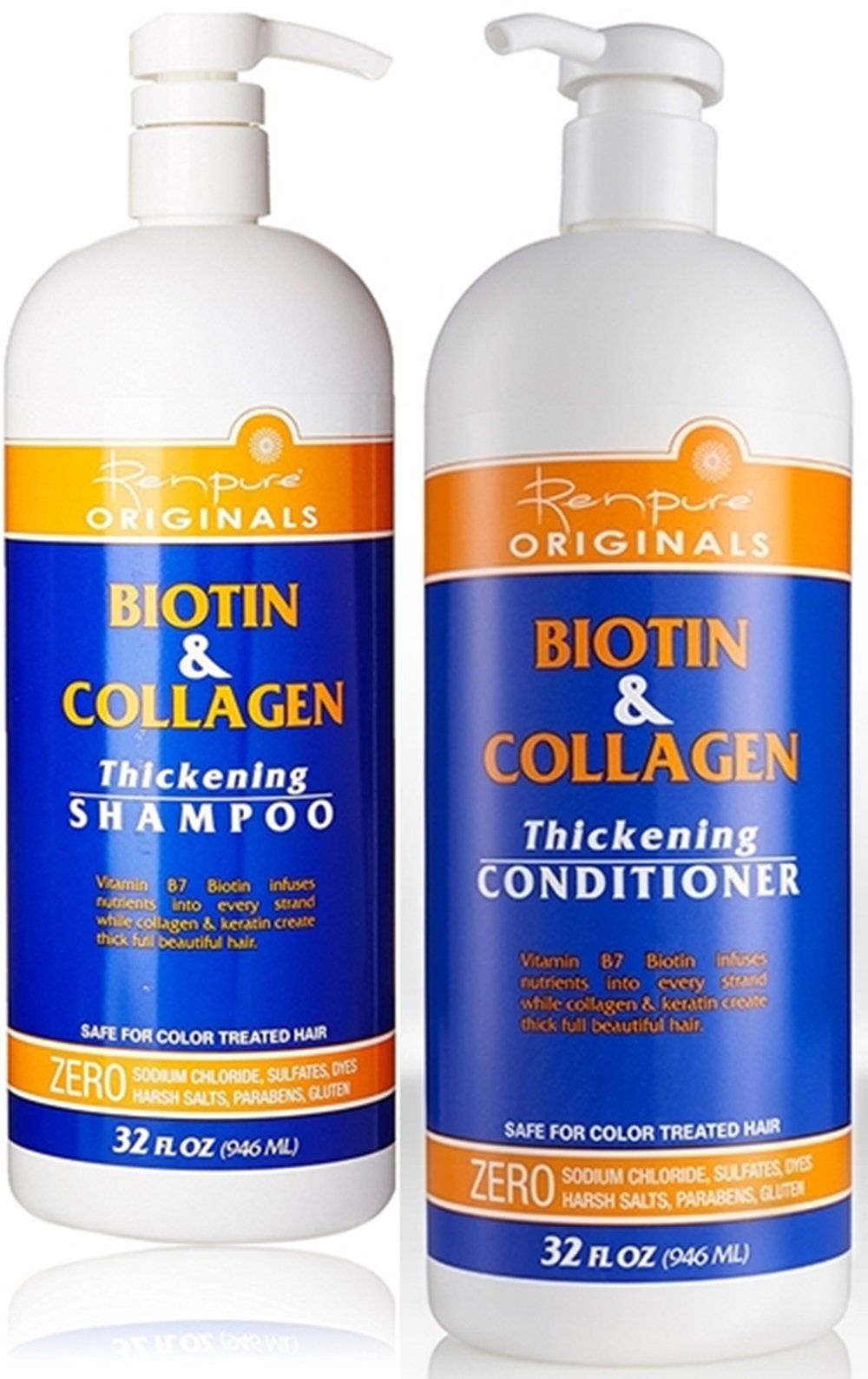 Renpure Originals Biotin & Collagen Thickening Shampoo And Conditioner Set 32 Oz (Zero Sodium Chloride, Sulfate, Dyes Harsh Salt