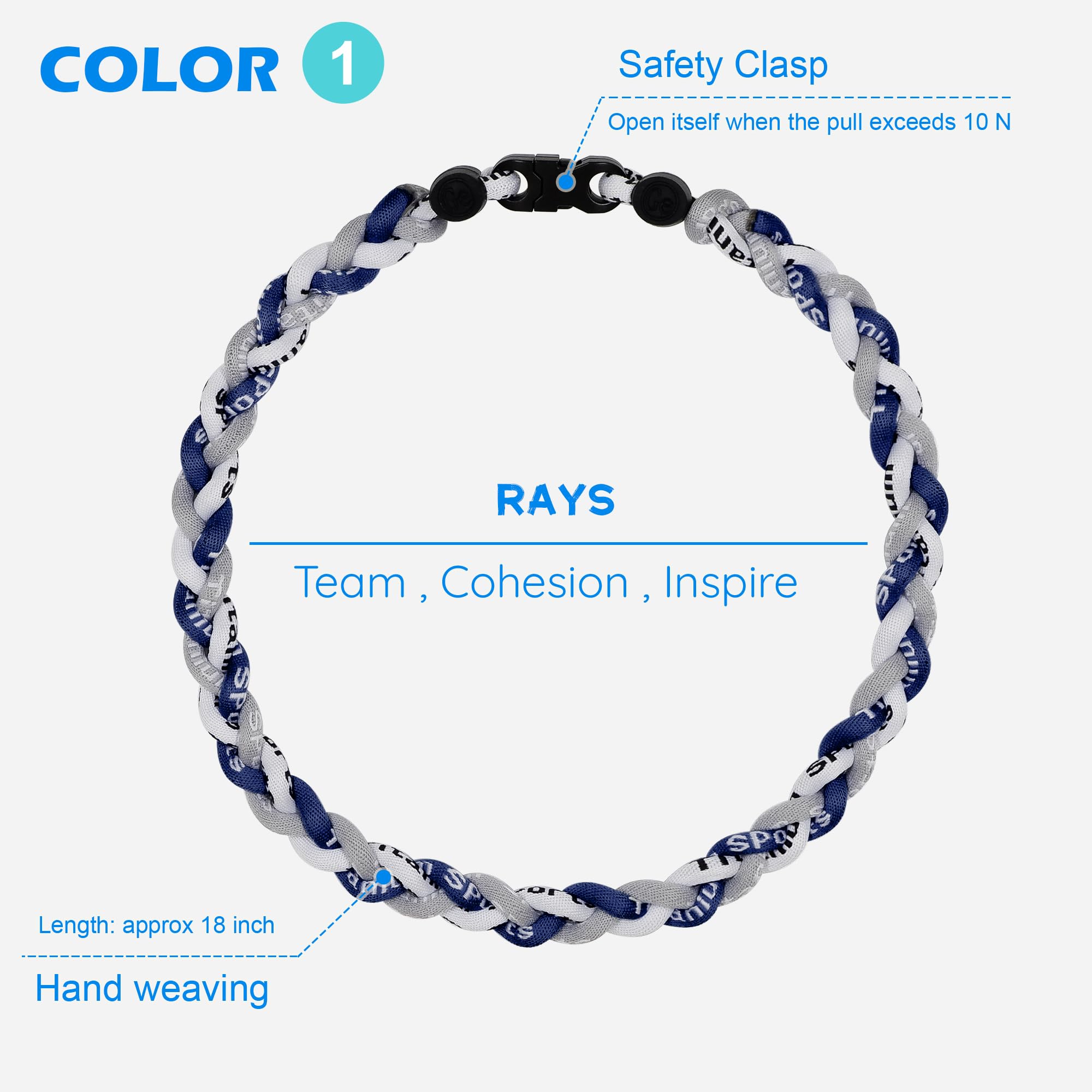 SUPBOMM 3 pcs Baseball Rope Necklaces, League Team Colors Braided Necklace, Baseball Team Gifts, Rays