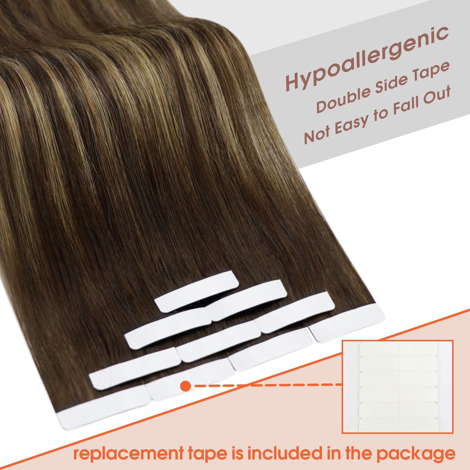 Sunny Hair Tape in Hair Extensions Real Human Hair Invisible Remy Hair Extensions Tape ins for Women Dark Brown Ombre Caramel Bl