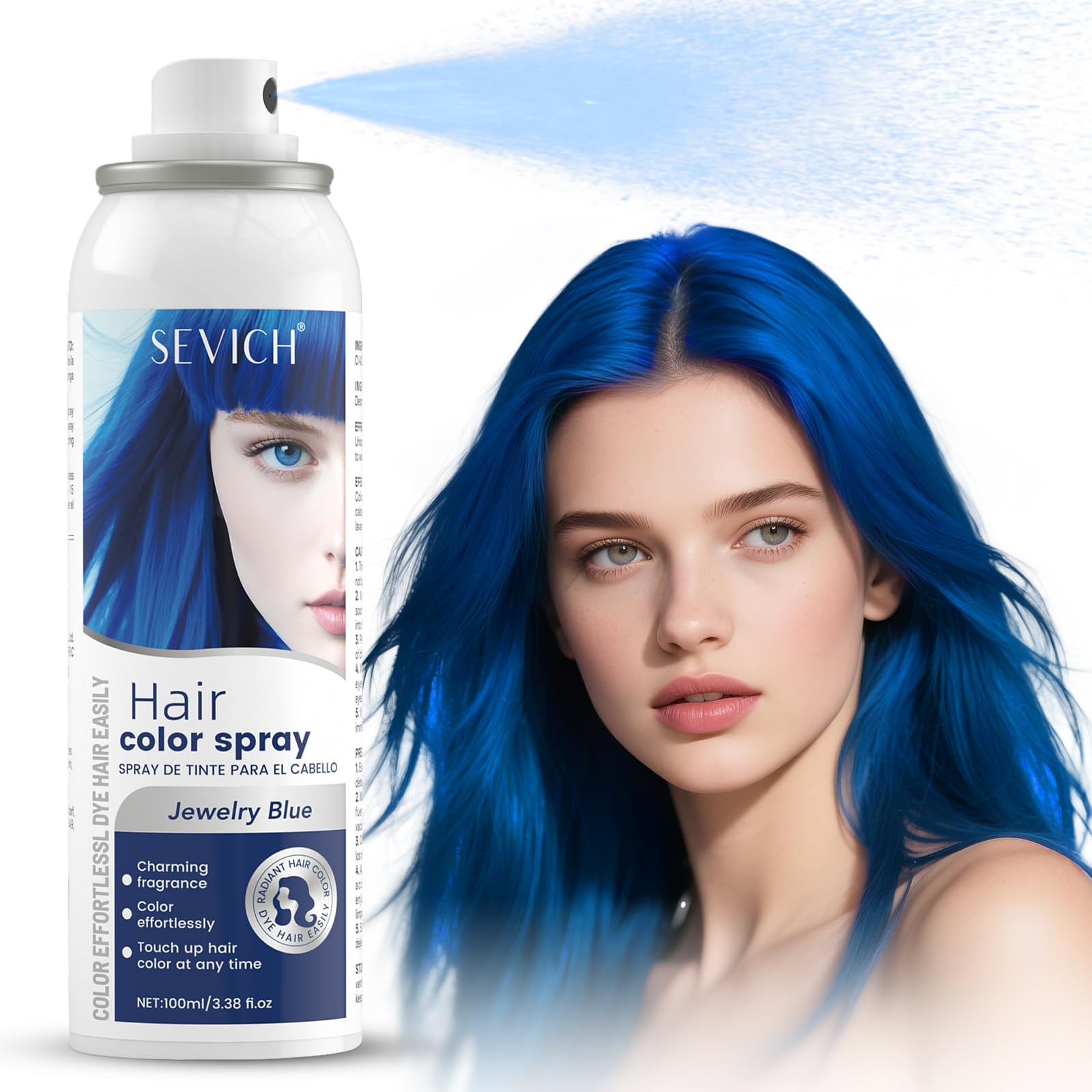 SEVICH Blue Hair Color Spray Temporary Dye Quick Dry NonSticky 100mL