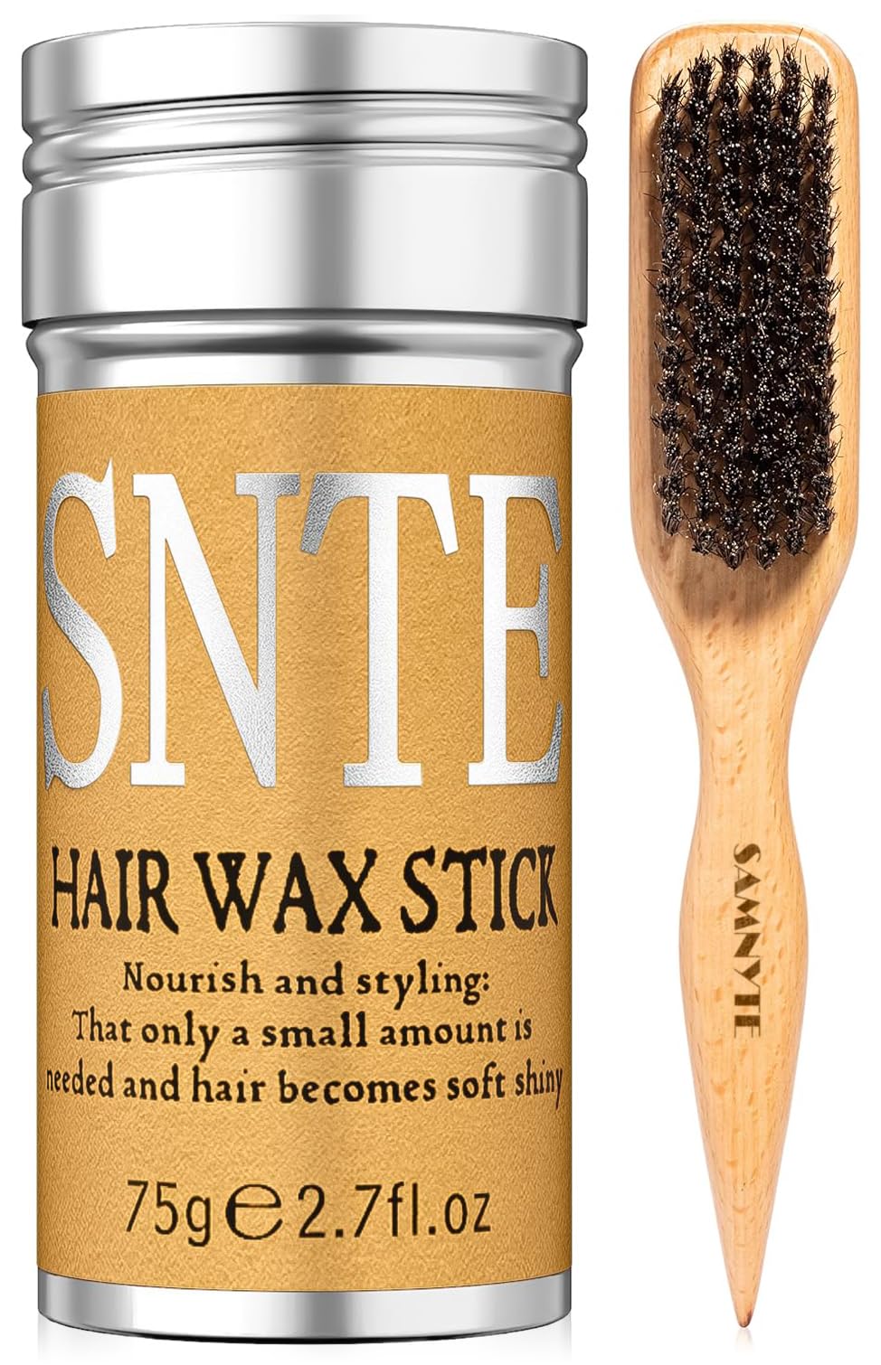 Samnyte Bristle Hair Brush Hair Wax Stick, Warm