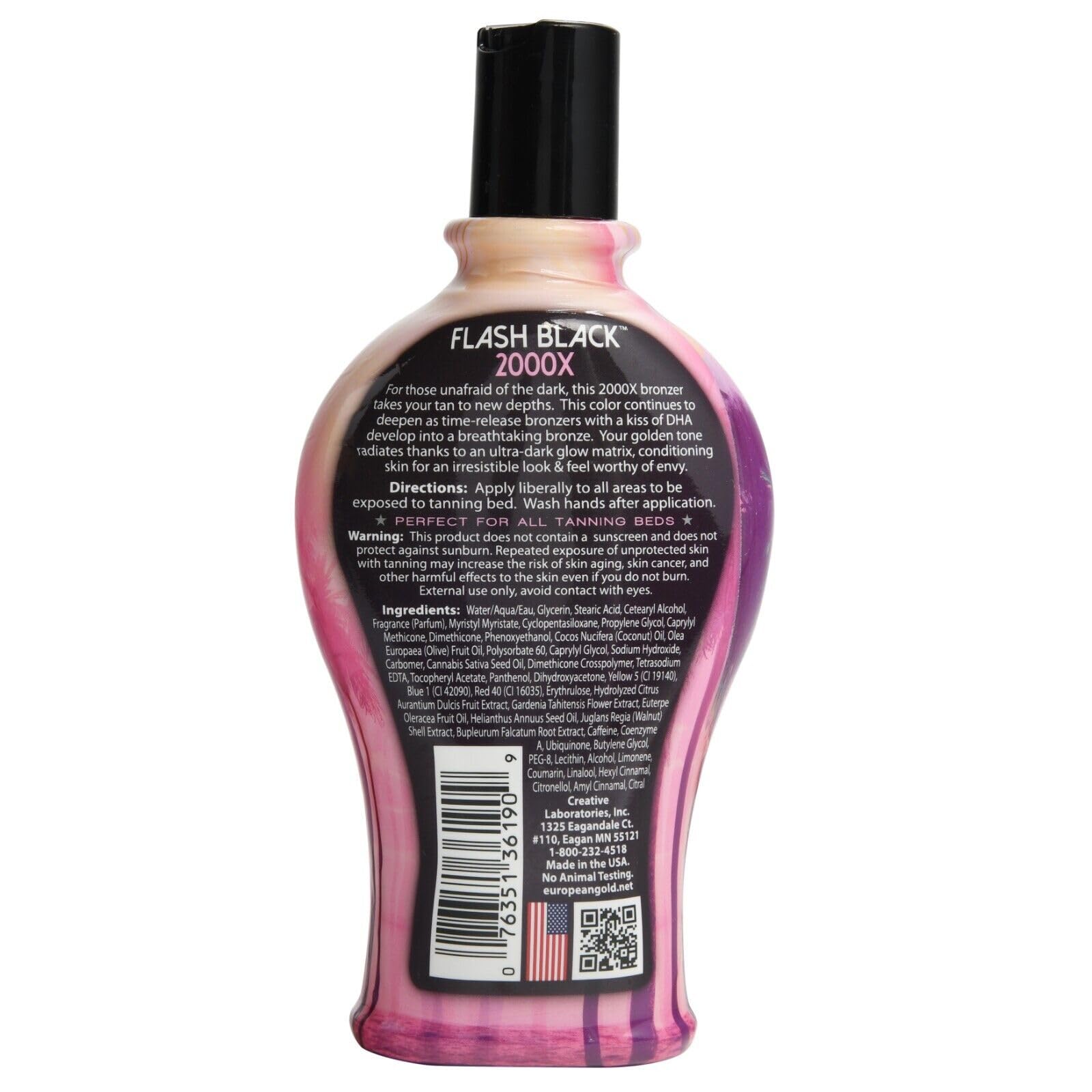 European Gold Flash Black 2000X Indoor Tanning Lotion With Time-Release Dha Bronzers, 12 Ounce