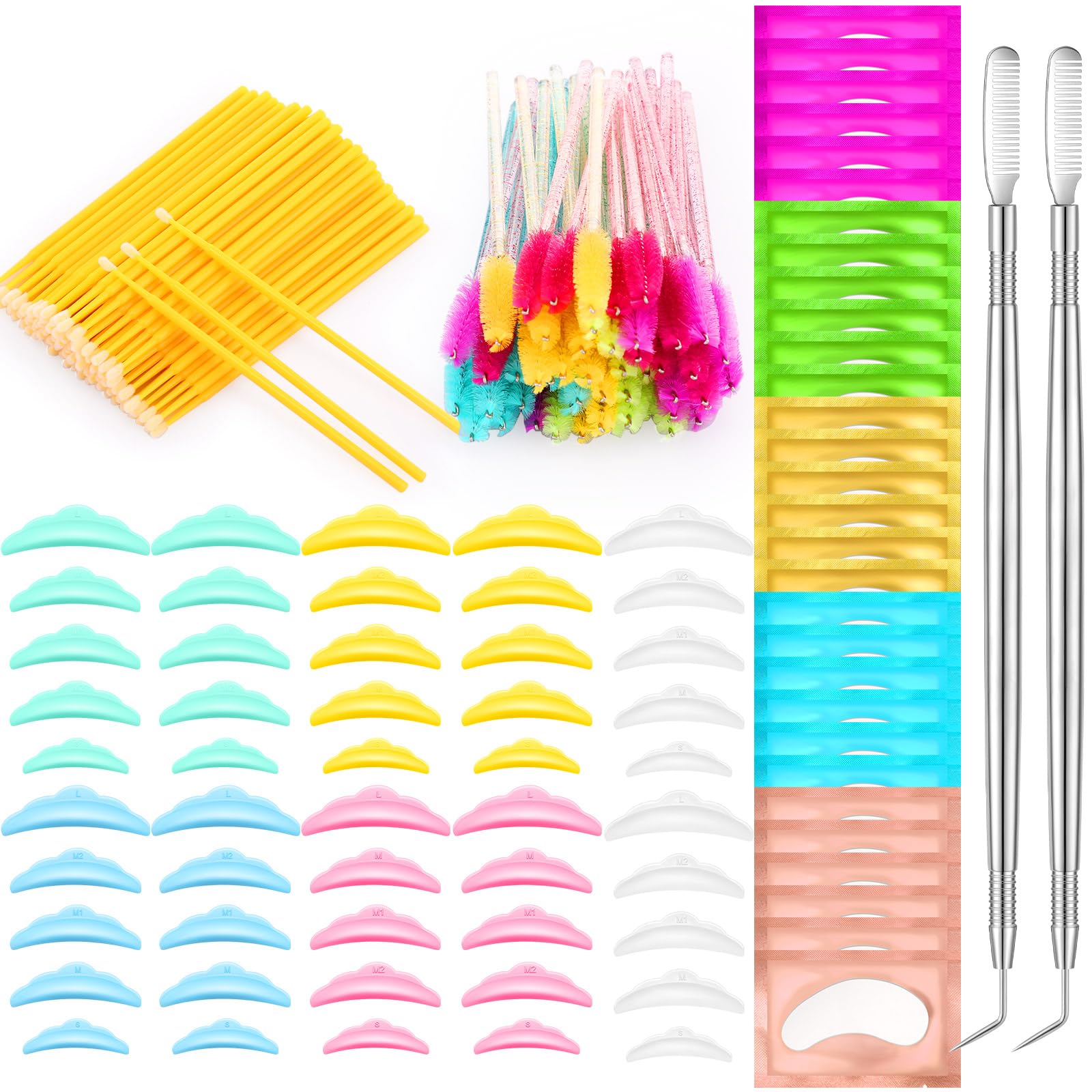 232 Pcs Lash Lift kit, 50 Lash Lift Rods Silicone Eyelash Pads 2 Eyelash Separator Tool with Separation Comb 100 Micro Swabs 50 