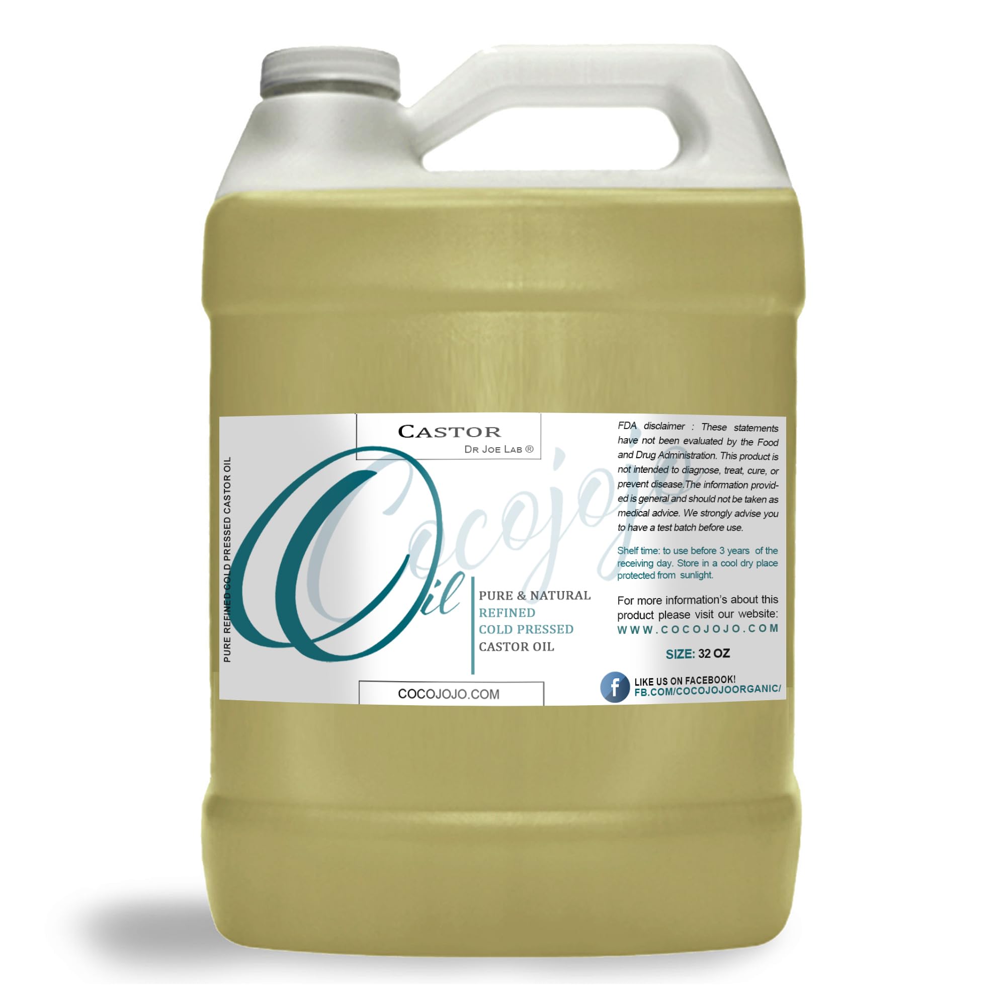 cocojojo Castor Oil  Pure Natural Refined Cold Pressed Extra Virgin Bulk Carrier Oil  32 oz  for Lashes Eyelashes Scalp Eyebr