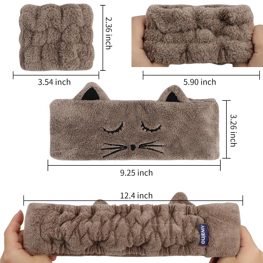 Ahoney Face Washing Headband Wristbands Set, Cute Animals Makeup Spa Skincare Headbands For Washing Face Bath Headband For Women