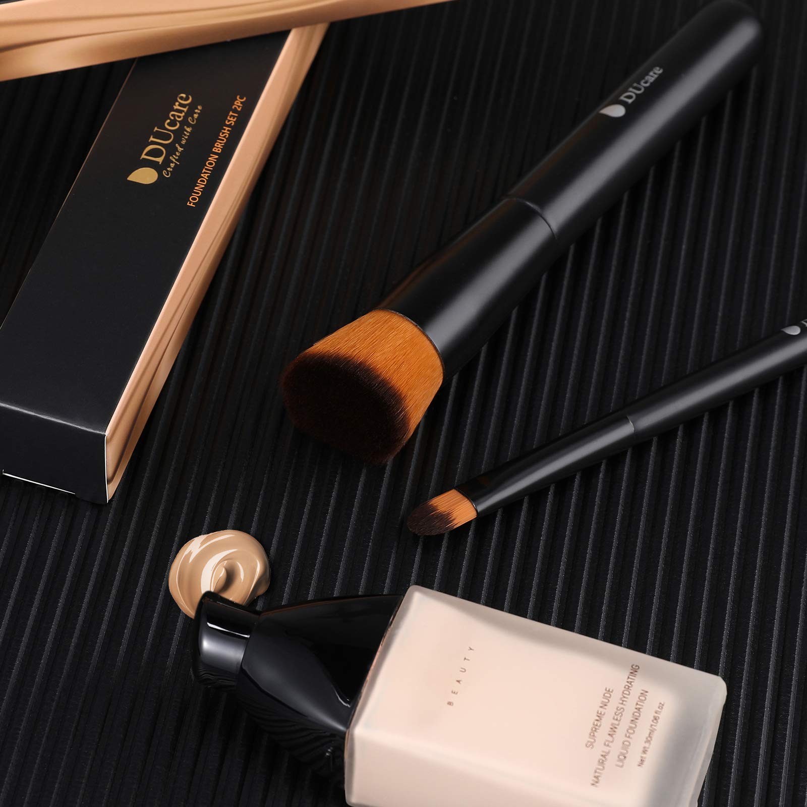 DUcare Foundation Brush and Concealer Brush 2Pcs Flat Top Kabuki Brush for Face Synthetic Liquid Blending Mineral Powder Makeup