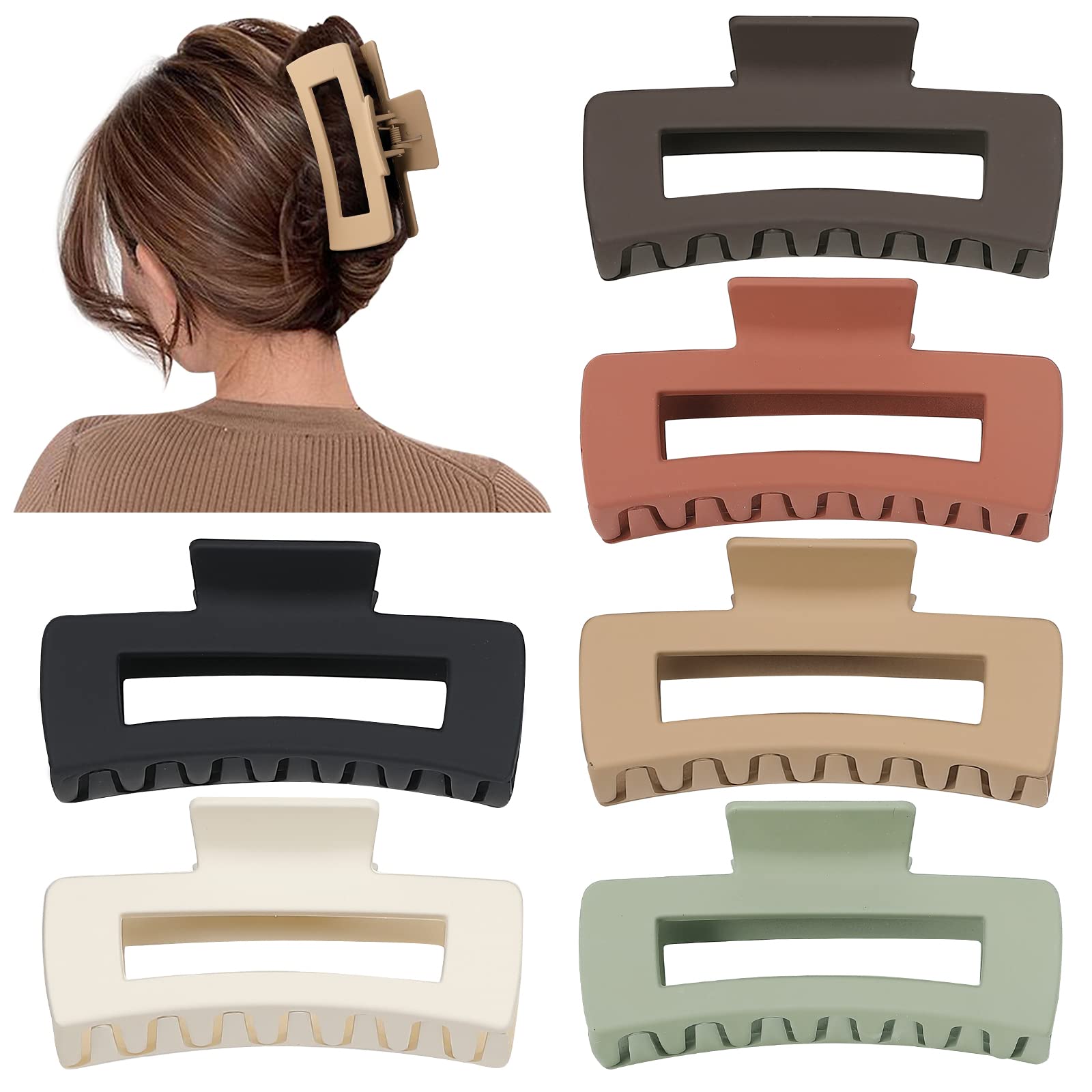 Sisiaipu 4 Inch Big Hair Claw Clips 6 Pcs for Thick Hair Square Hair Clips for Women Rectangle Nonslip Acrylic Banana Jaw Clips
